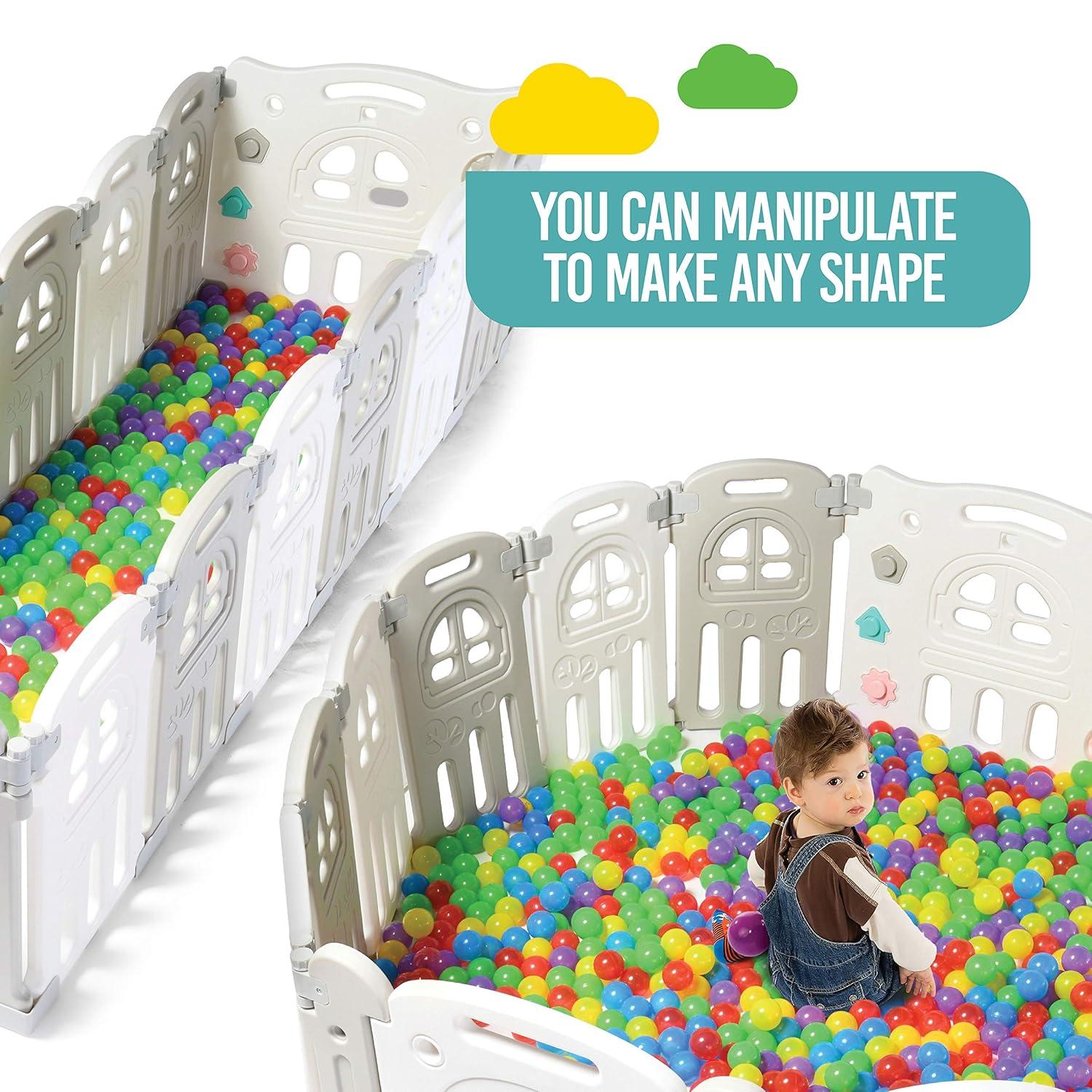 Play22 Foldable Baby Playpen 14 Panel - Kids Safety Activity Play Center - Safety Play Yard Play Pens for Babies - Safety Gates for Indoor and Outdoor Play - Adjustable Shape