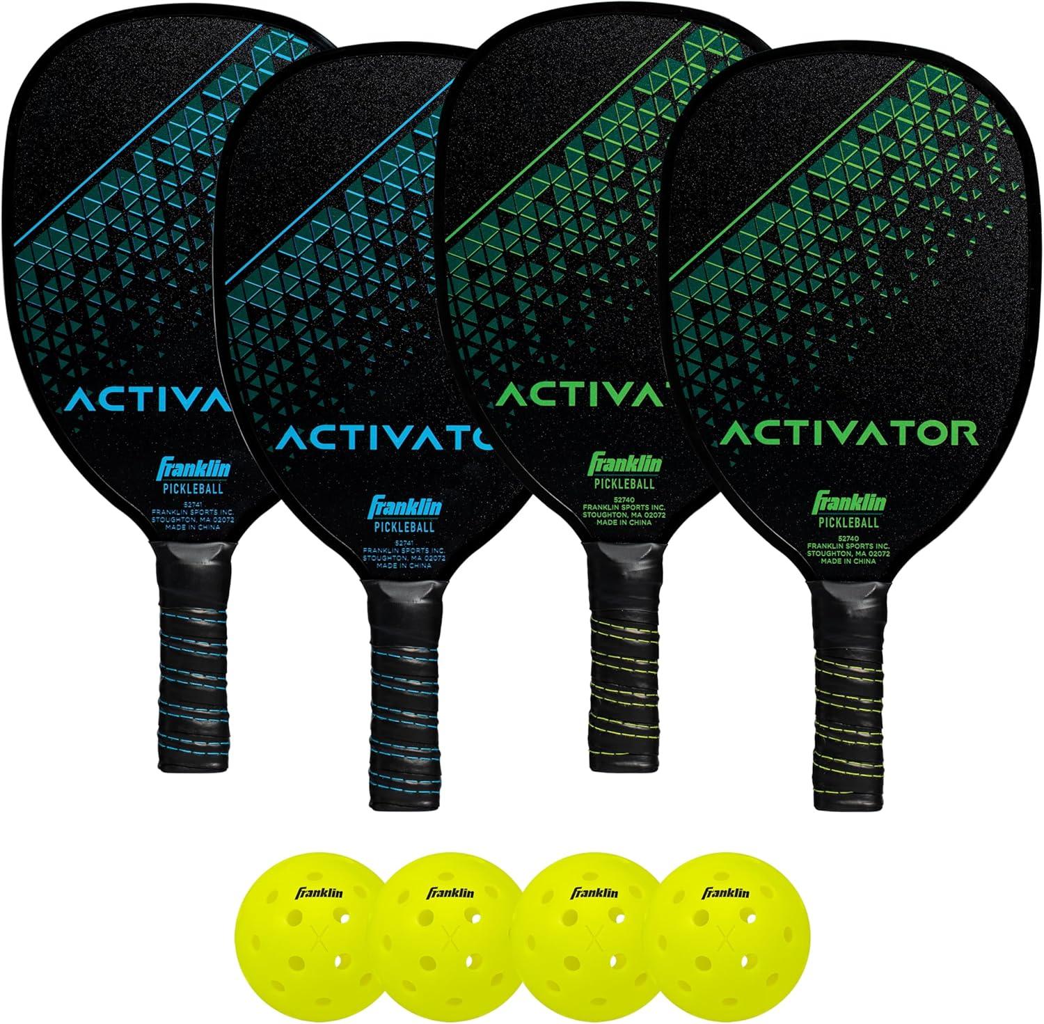 Blue and Green Plywood Pickleball Paddle Set with Yellow Balls