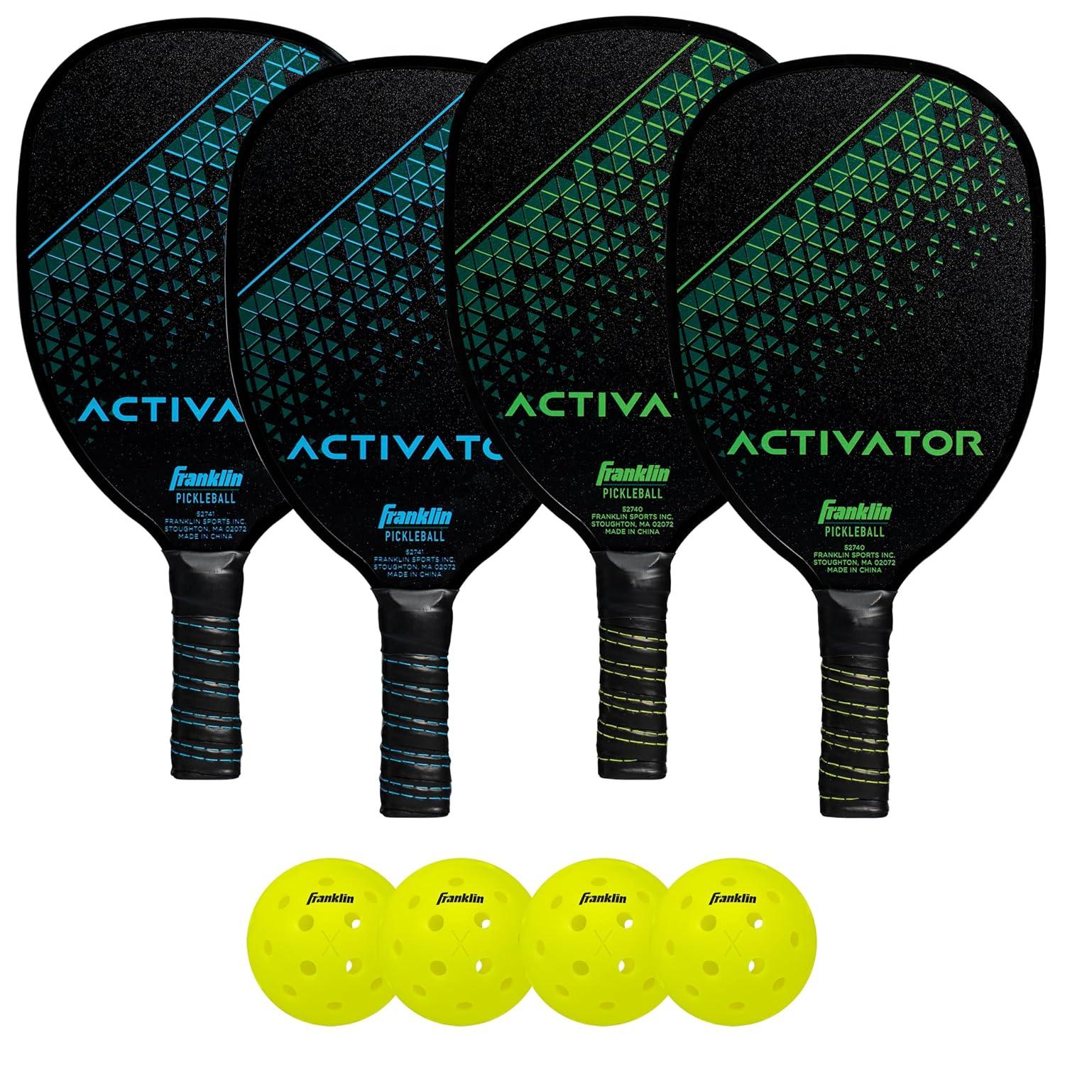 Blue and Green Plywood Pickleball Paddle Set with Yellow Balls