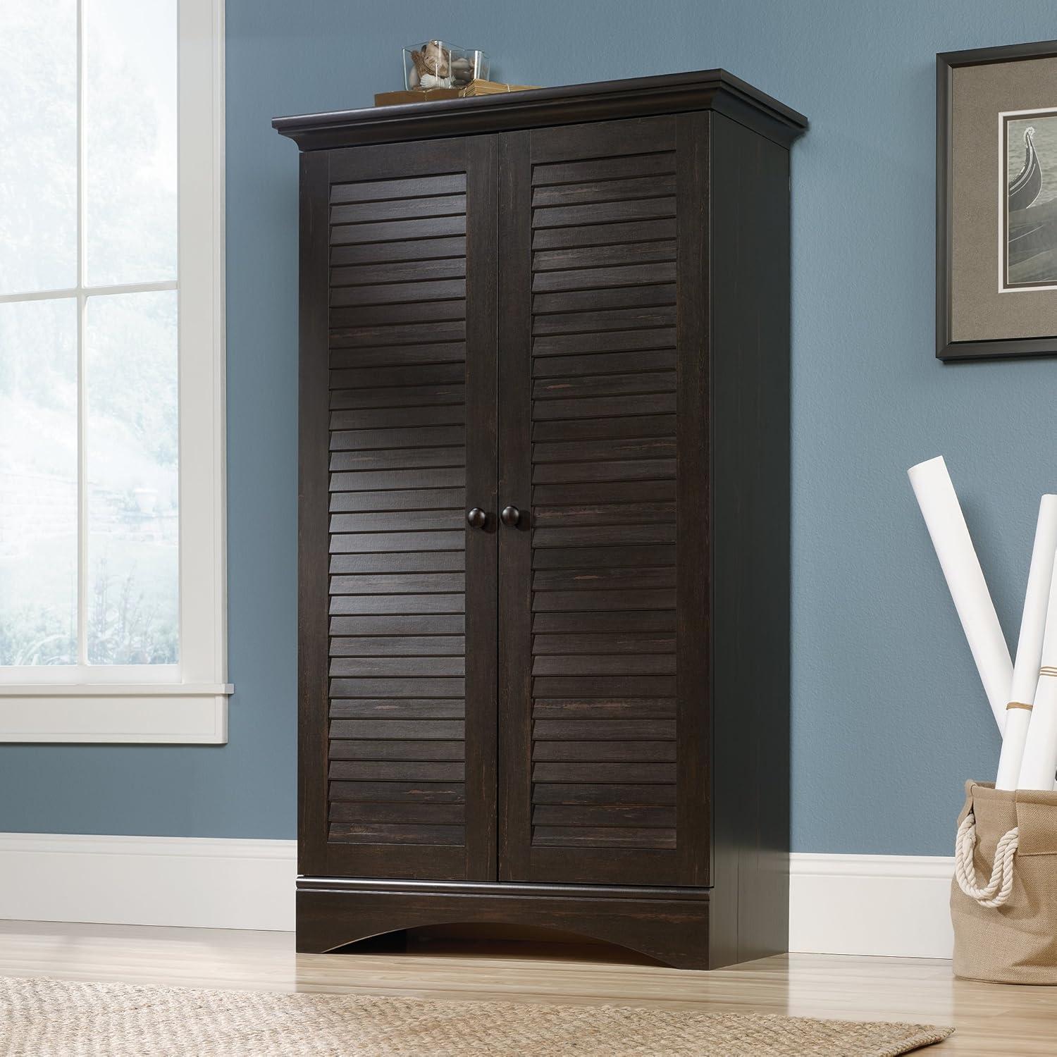 Harbor View Dark Brown MDF Storage Cabinet with Adjustable Shelves