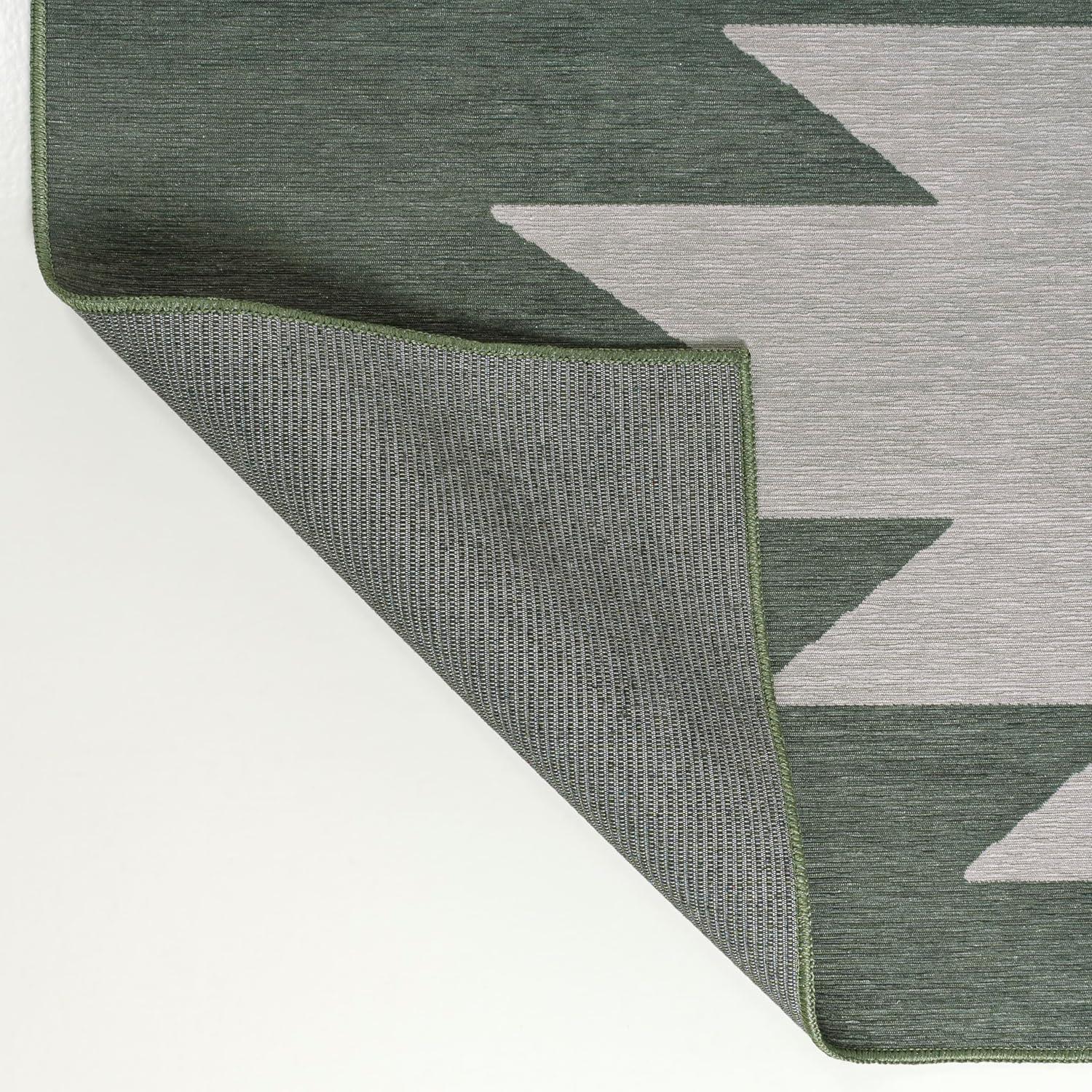 Dark Green and Light Gray Geometric Washable 4' x 6' Area Rug