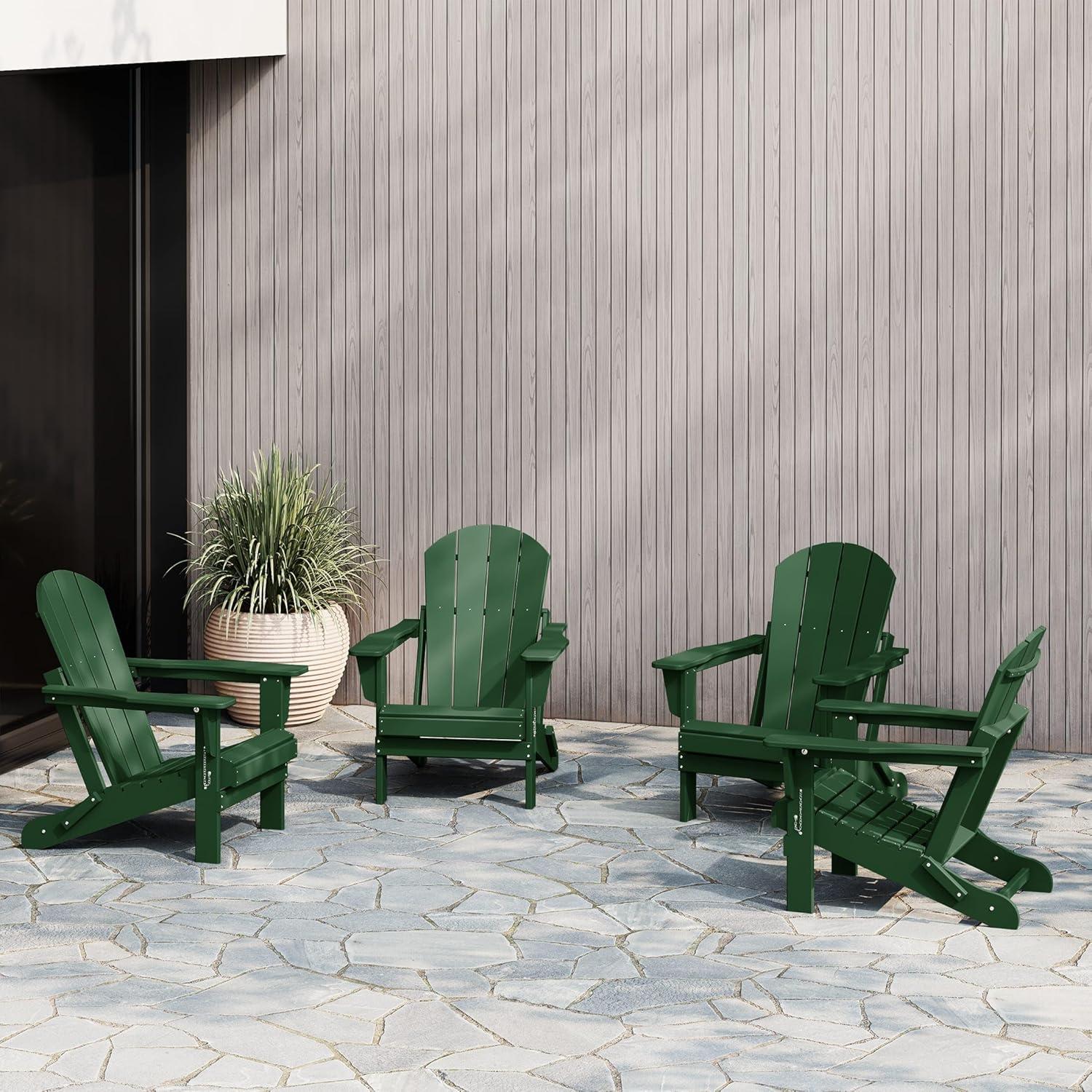WestinTrends Malibu HDPE Outdoor Patio Folding Adirondack Chair (Set of 4), Dark Green