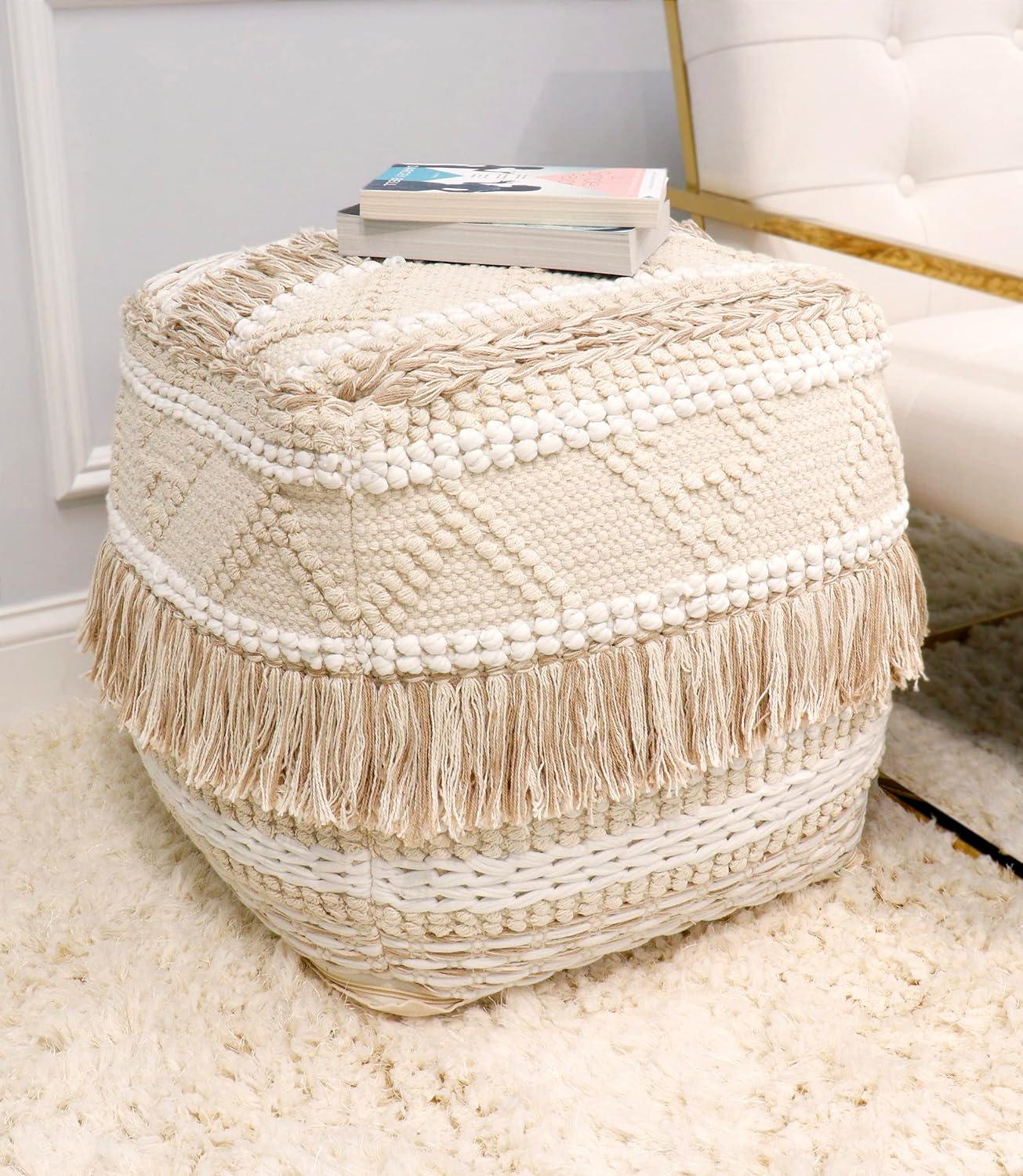 Grandcanyon Beige Cotton Square Pouf Ottoman