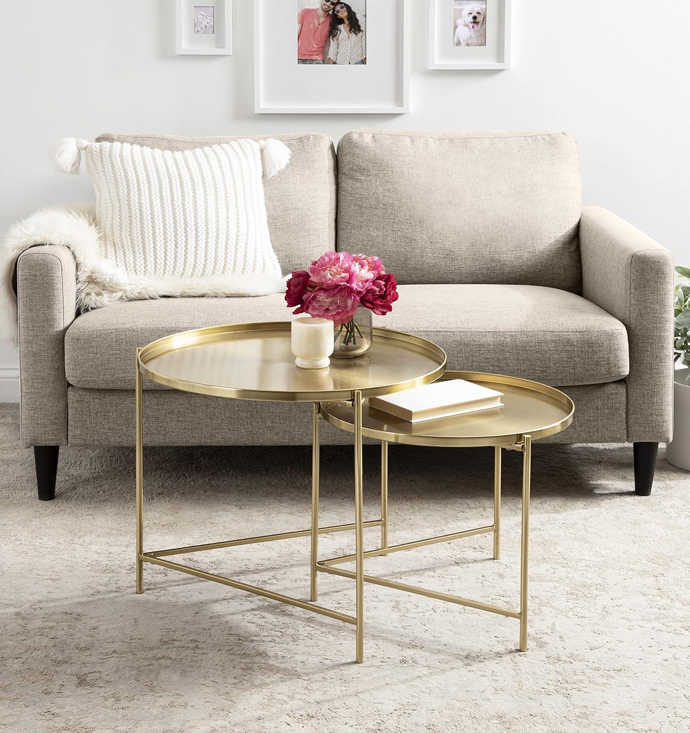 Kate and Laurel Ulani Round Metal Nesting Table, 2 Piece, Gold