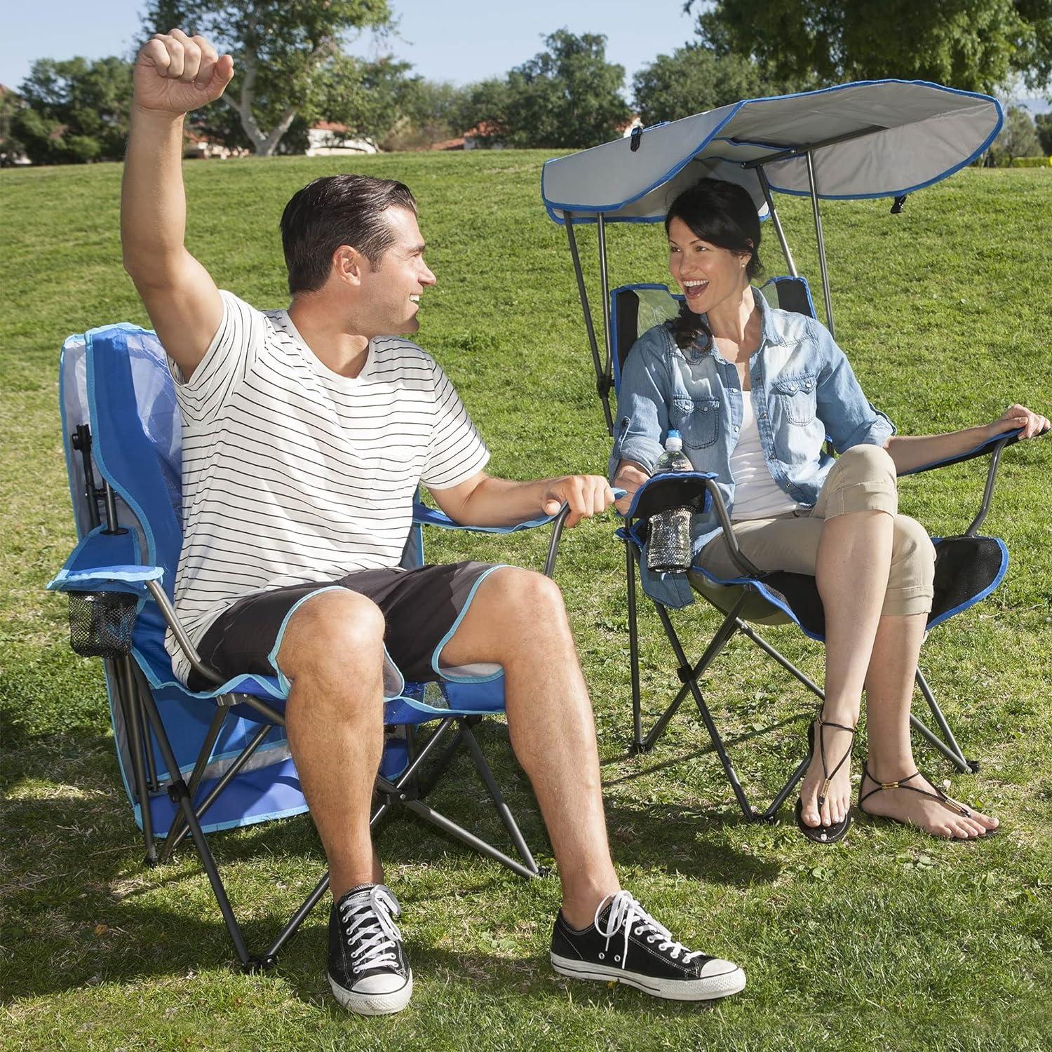 Modern Foldable Outdoor Chair with 50+ UPF Canopy, Blue & Gray