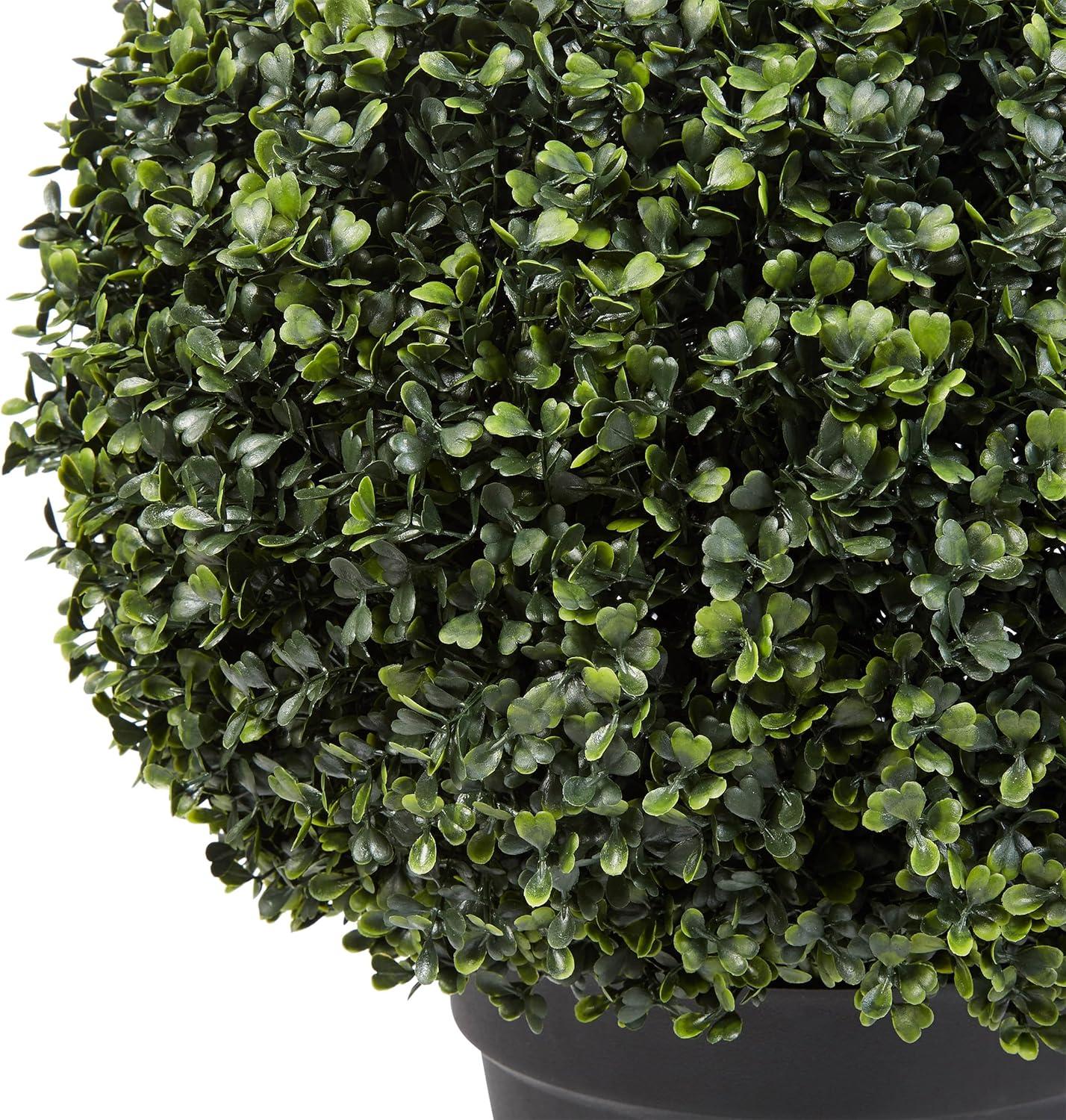 Artificial Boxwood - 21-Inch Topiary Ball Faux Plant - Realistic Indoor or Outdoor Greenery Decor for Home, Porch, or Entry by Pure Garden (Green)