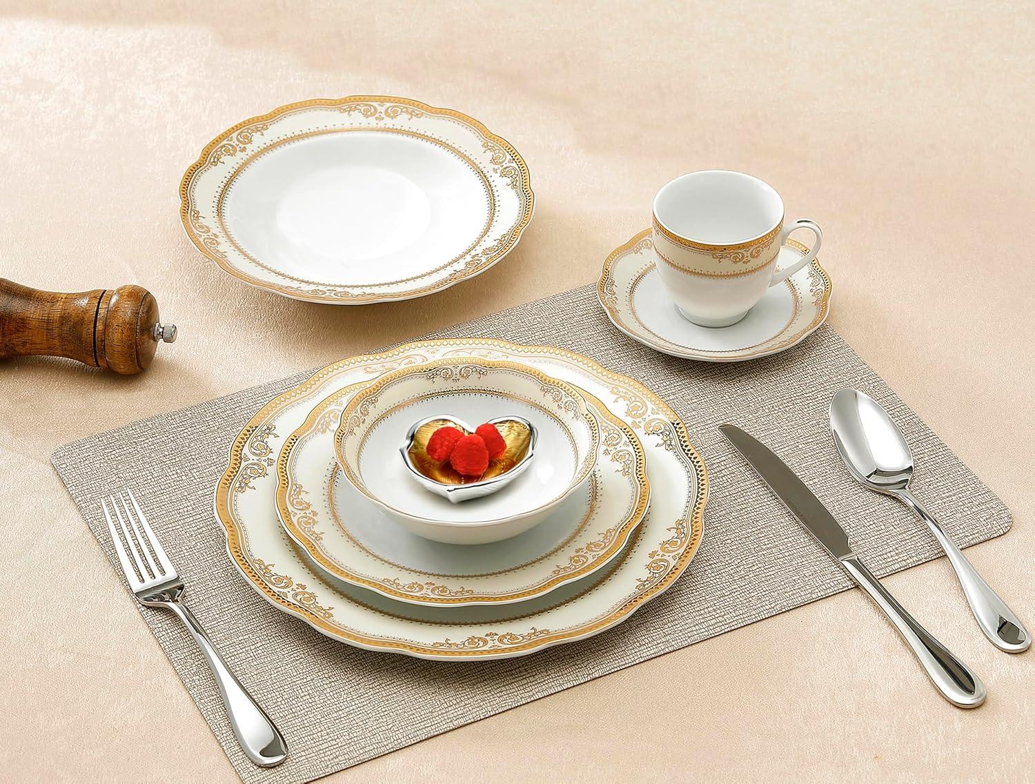 Lorren Home Trends 57 Piece Porcelain China Dinnerware Set - Service for 8