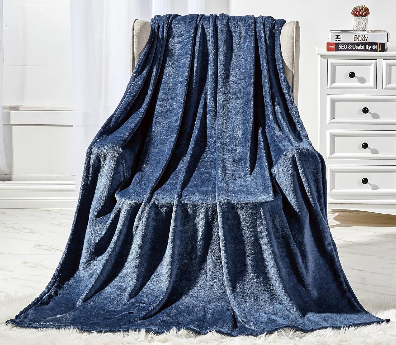 Elegant Comfort Breathable Fleece Throw Blanket, 50 x 60 inches, Perfect for Lounging and Home Decor, All Season Suitable, Solid Throw, Navy