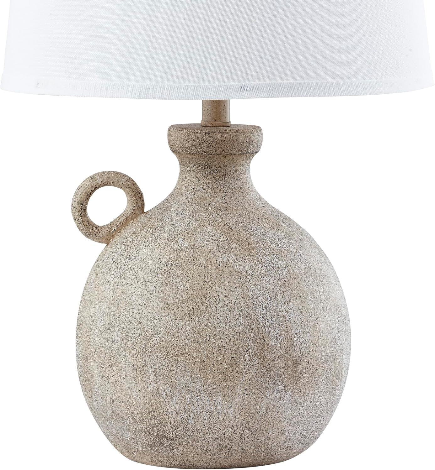 Rustic Beige Resin Table Lamp with White Linen Shade
