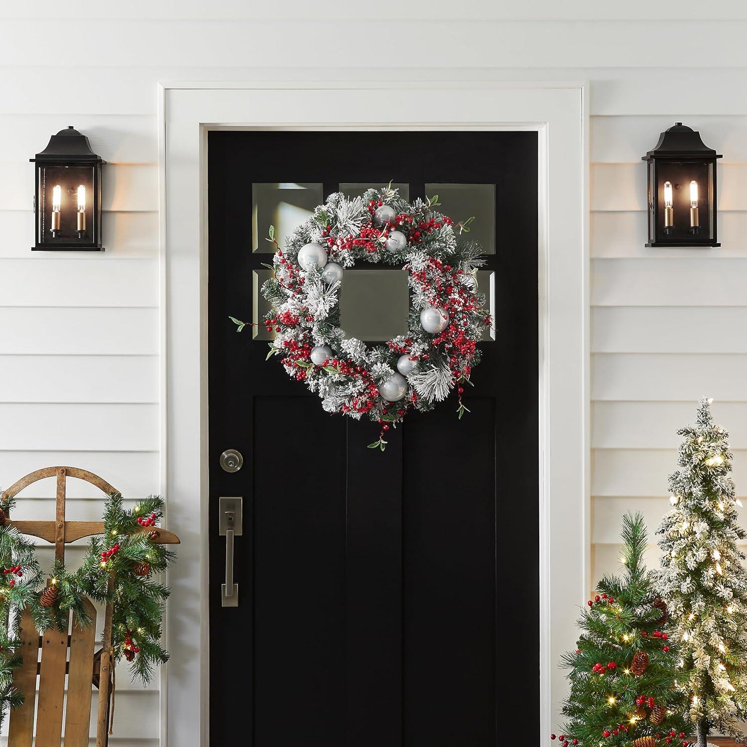 24" Artificial Christmas Wreath with Frosted Branches, Ball Ornaments and Berry Clusters - National Tree Company