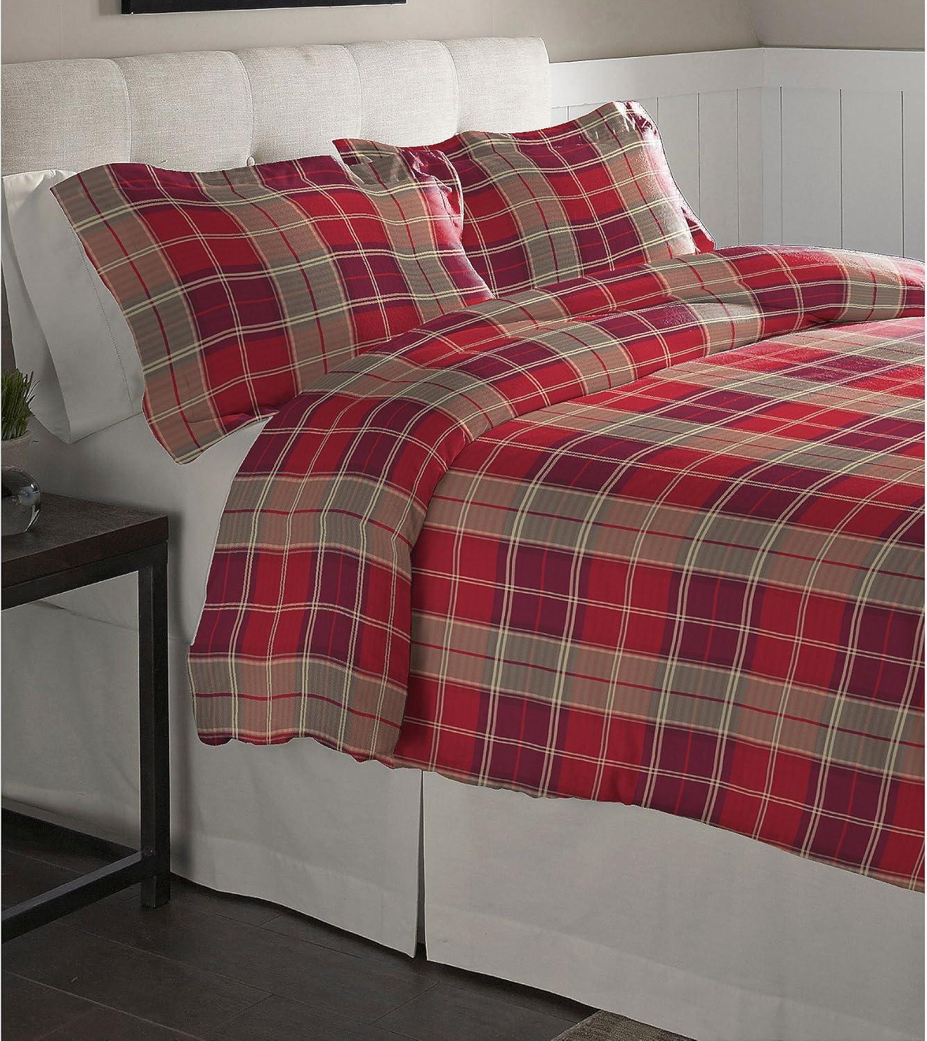 Pointehaven 175 GSM 100% Cotton Superior Weight Flannel Solid or Print Oversized Duvet Set