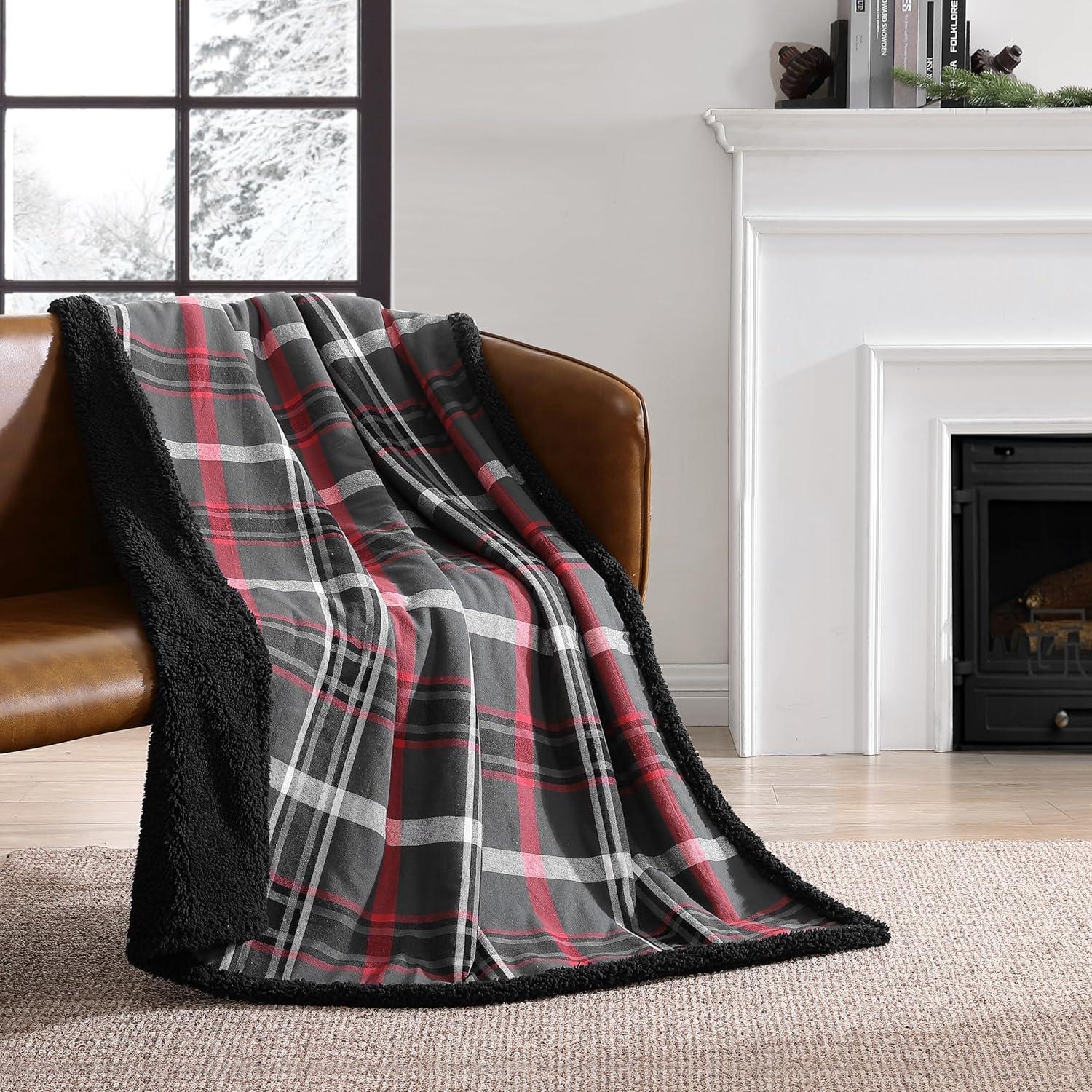 Eddie Bauer Eddie Bauer Printed Flannel/Sherpa Throw Blankets