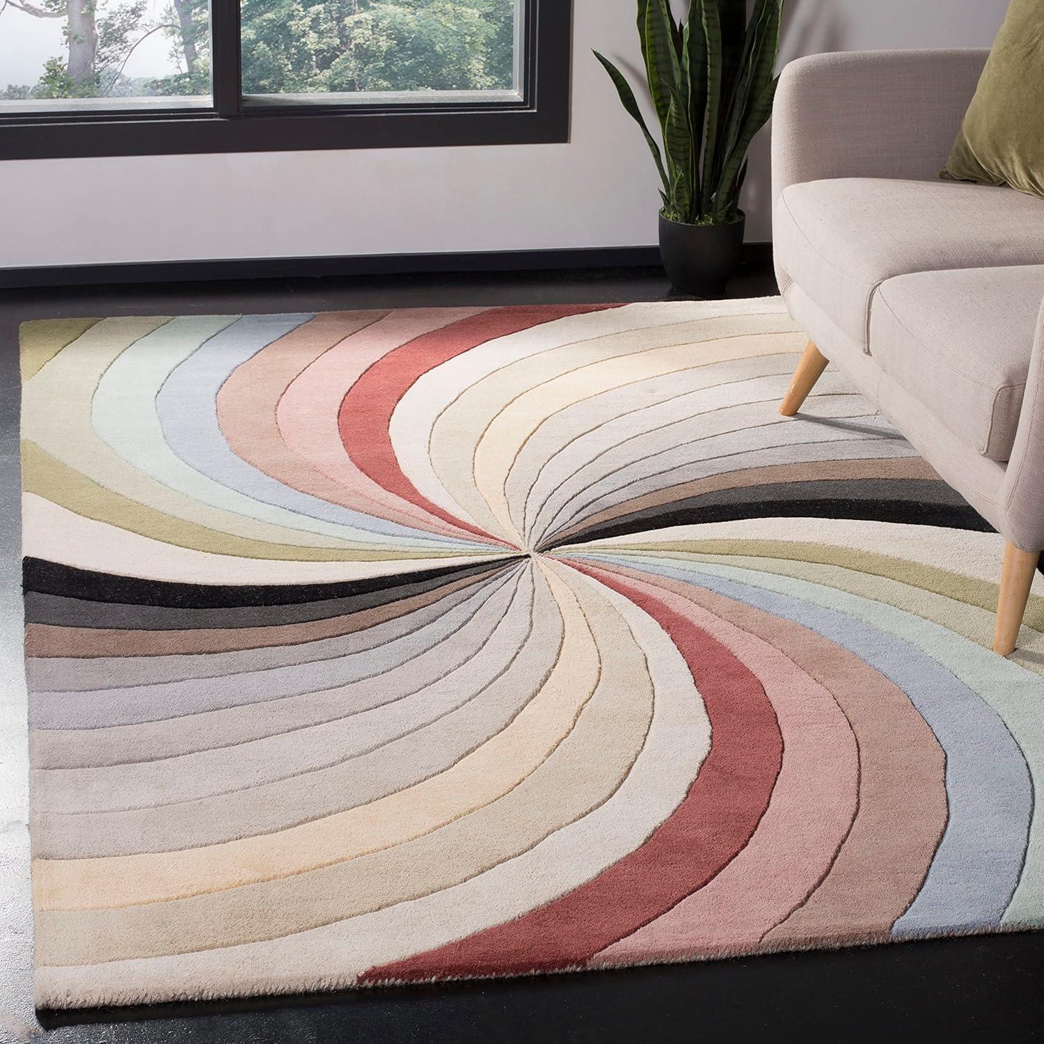 Handmade Multicolor Wool and Viscose Tufted Area Rug, 5' x 8'