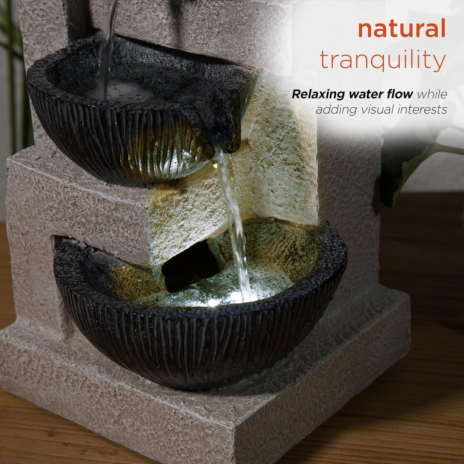 14" Resin Cascading Bowl Tabletop Fountain with LED Lights Gray - Alpine Corporation: Indoor/Outdoor Water Feature, Electric Powered