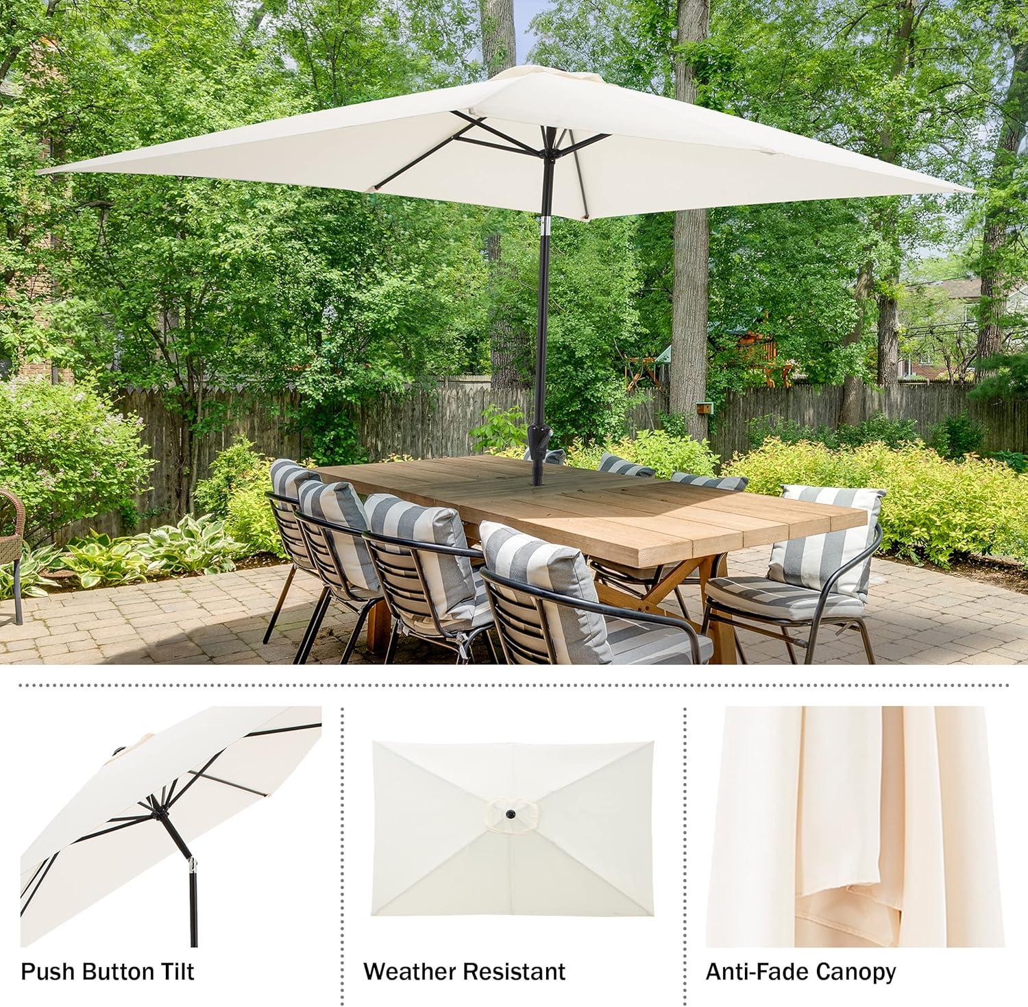 Pure Garden 10-ft Rectangular Patio Umbrella - Easy Crank Sun Shade with Push Button Tilt for Outdoor Furniture, Deck, Backyard, or Pool