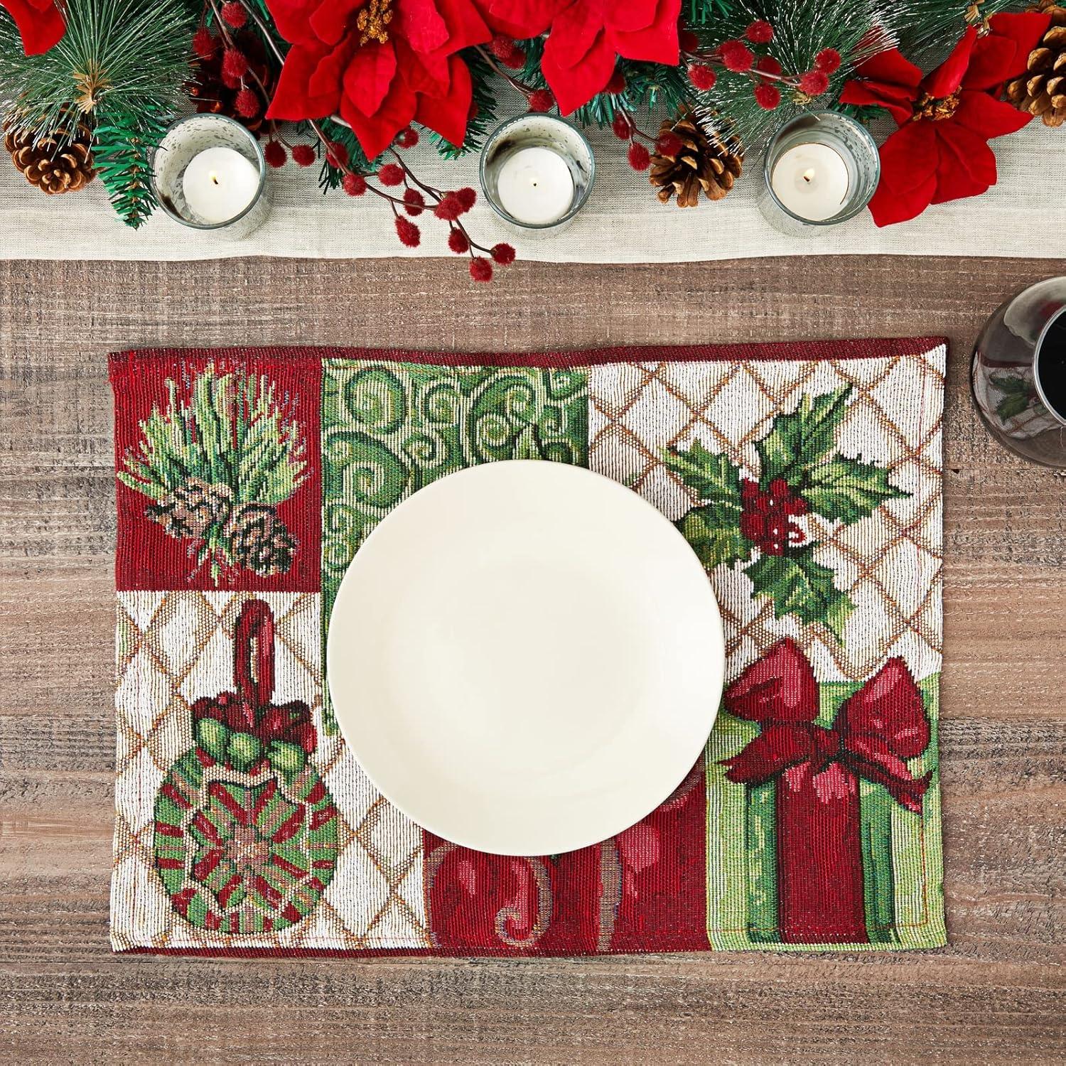 Juvale Cloth Christmas Table Placemats, Set of 6 Holiday Placemats for Xmas Decorations, 13 x 18.5 In