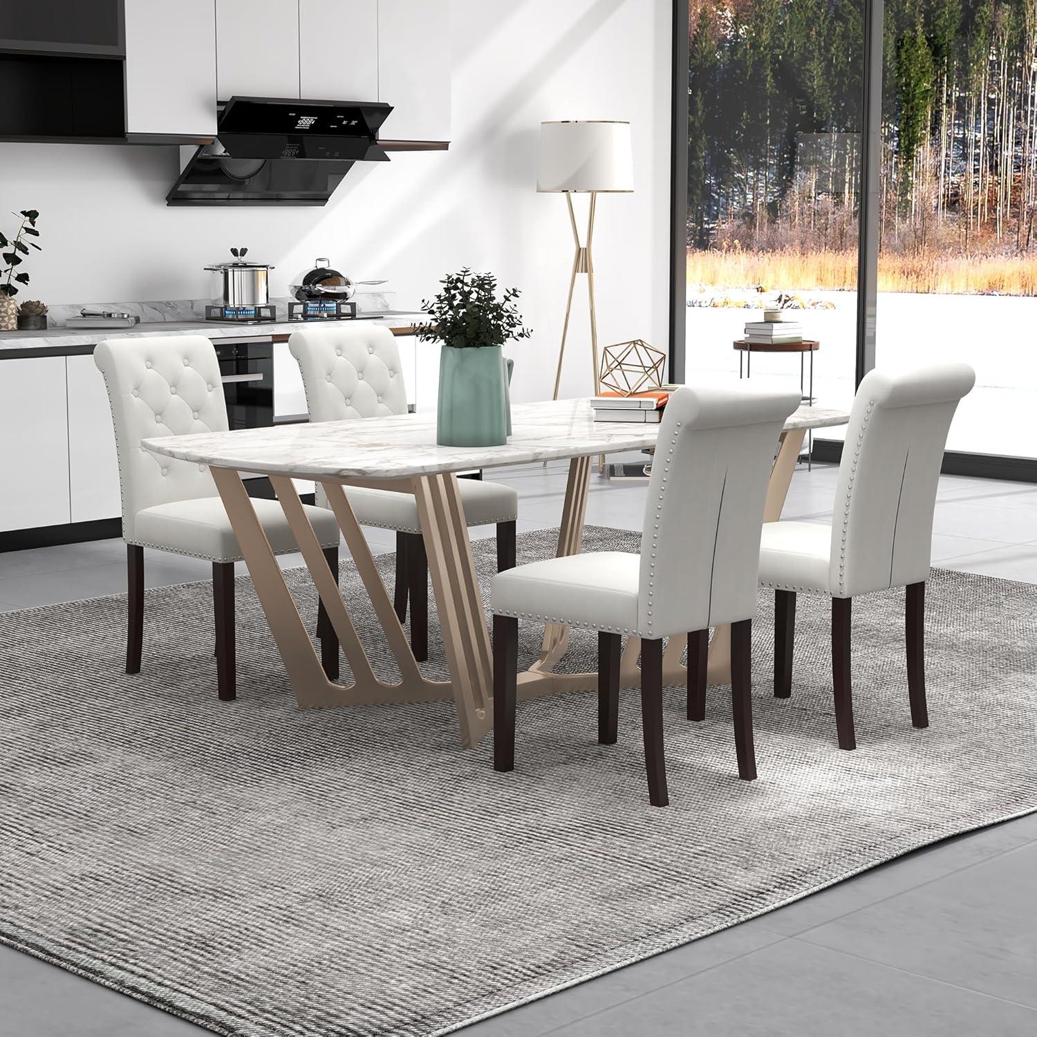 Westice Dining Room Chairs Set of 6 Upholstered PU Leather Kitchen Chairs Dining Room Side Chair with Nailhead Trim and Rubber Wood Legs for Small Space Apartment, Brown