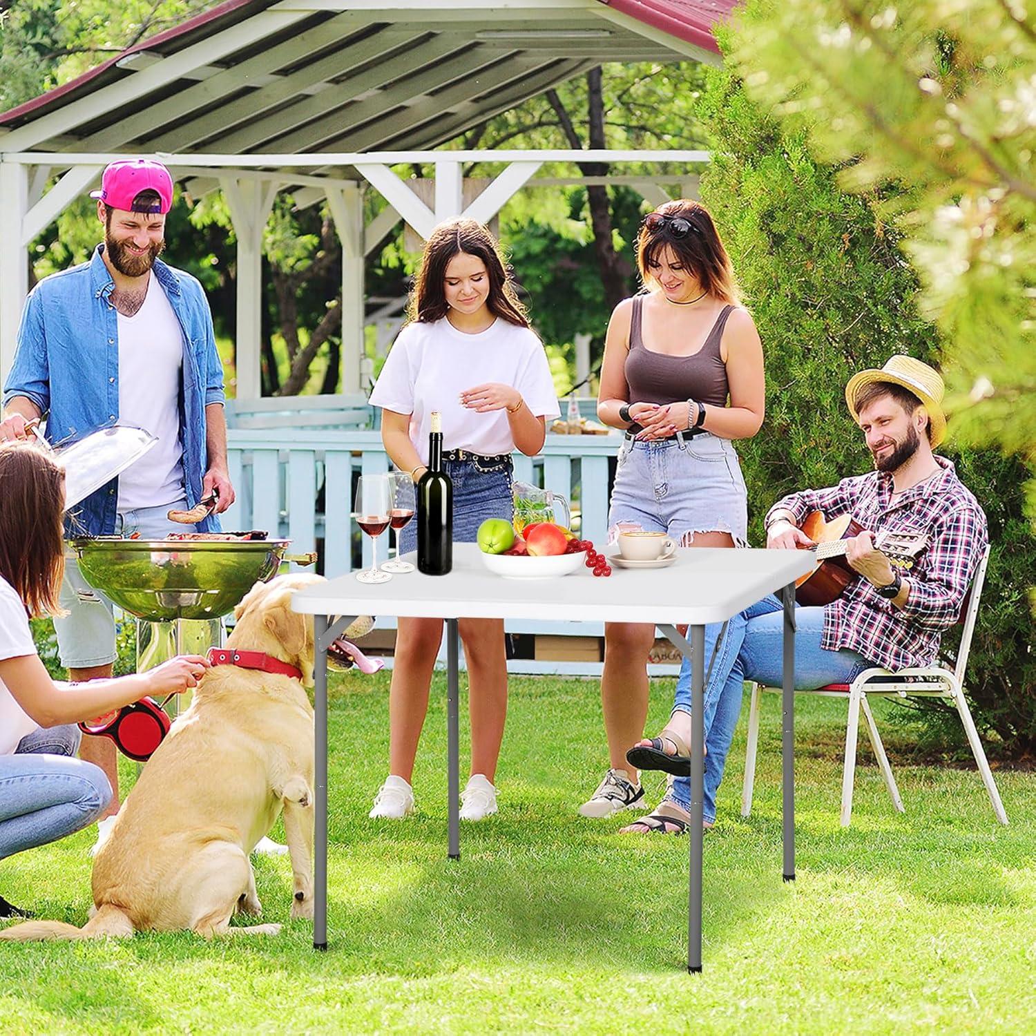 34" White Resin Folding Square Table with Alloy Steel Frame