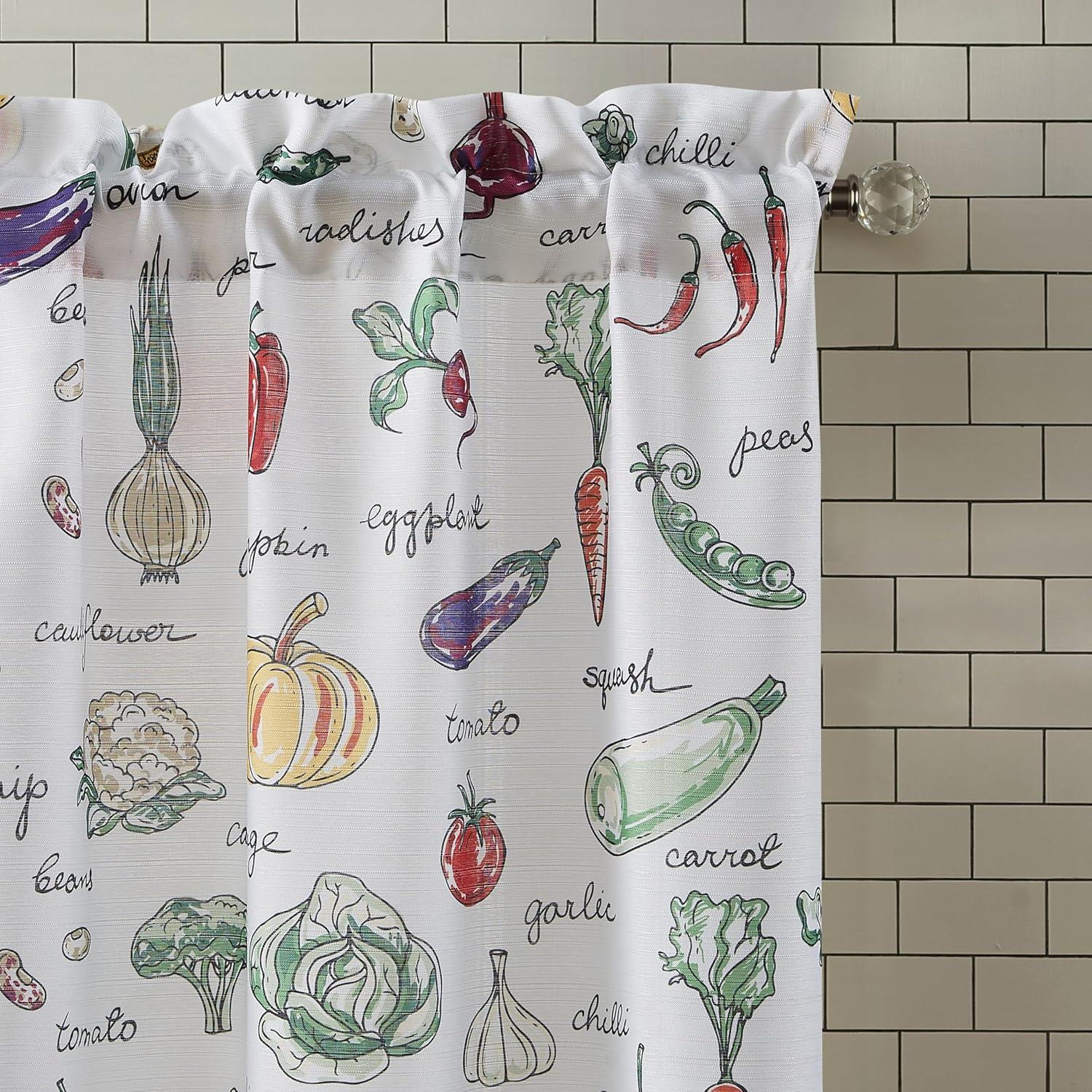 RT Designer's Collection Tribeca Vegetables Printed 3 Pieces Kitchen Curtain Set Includes 1 Valance 52" x 18" and 2 Tiers 26" x 36" Each Multi Color