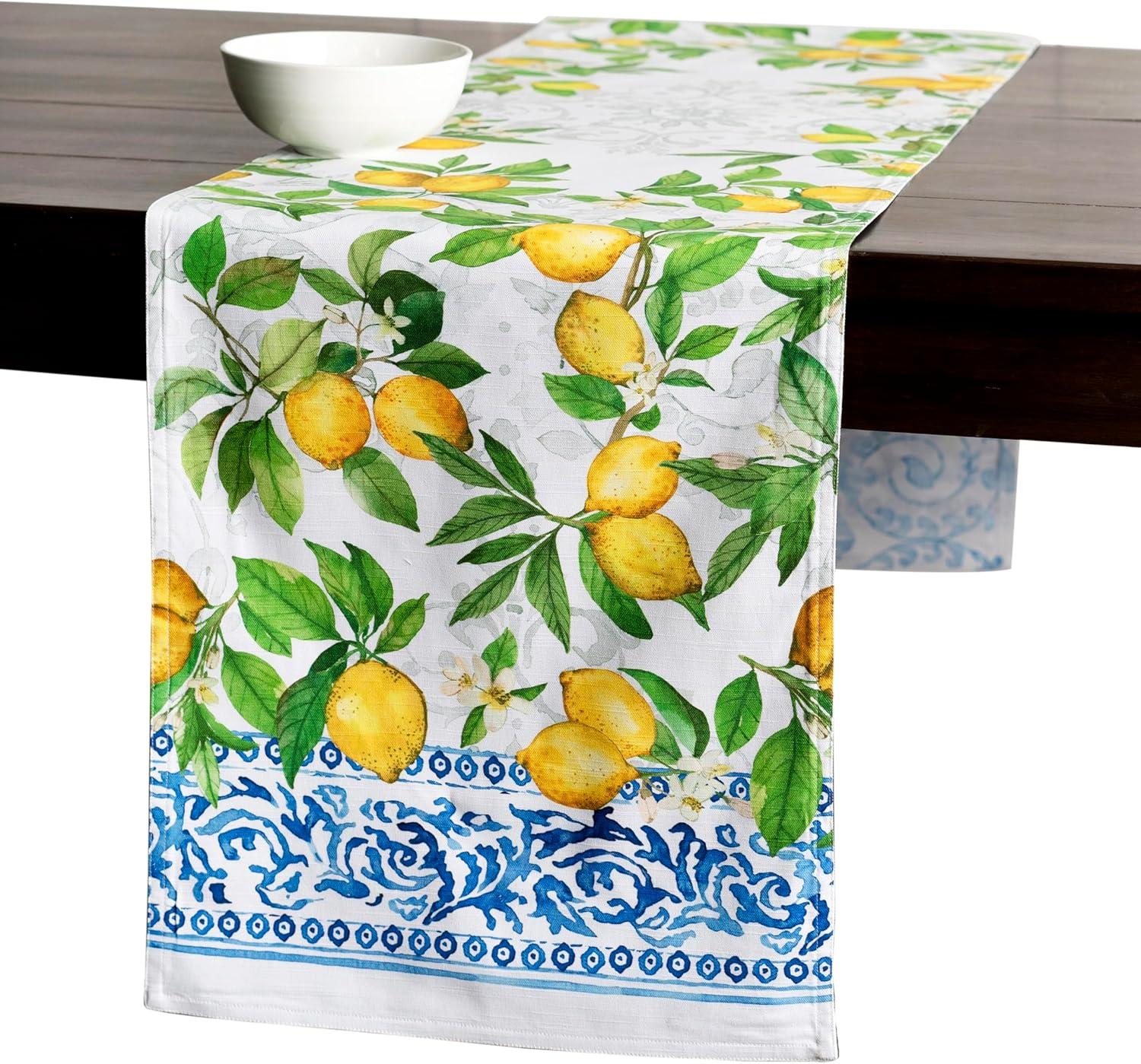 Design Imports Lemon Bliss Print Outdoor Table Runner 14X108 Inches