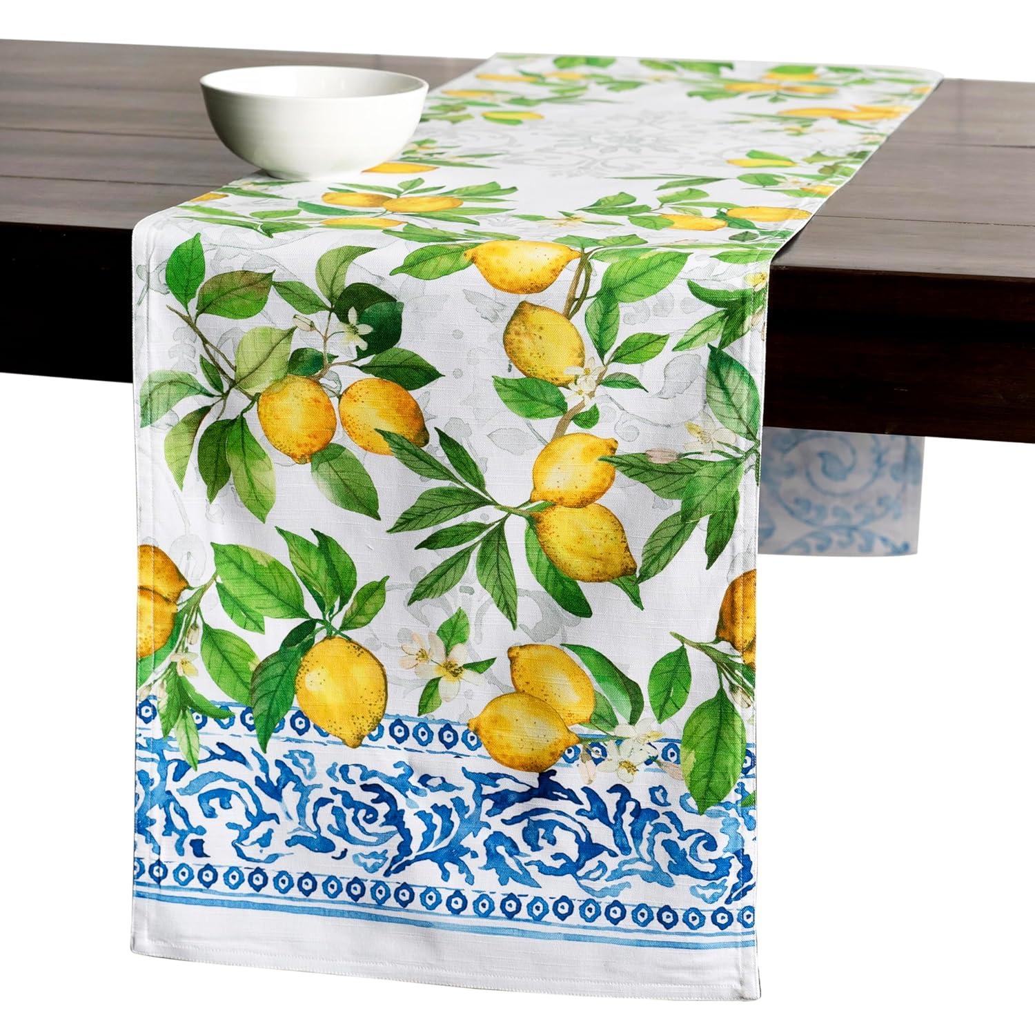 Design Imports Lemon Bliss Print Outdoor Table Runner 14X108 Inches