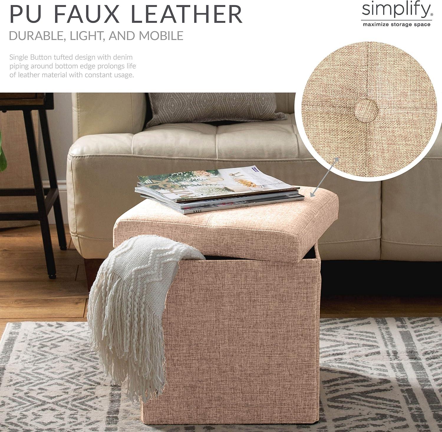 Simplify Faux Linen Folding Storage Ottoman Cube in Natural