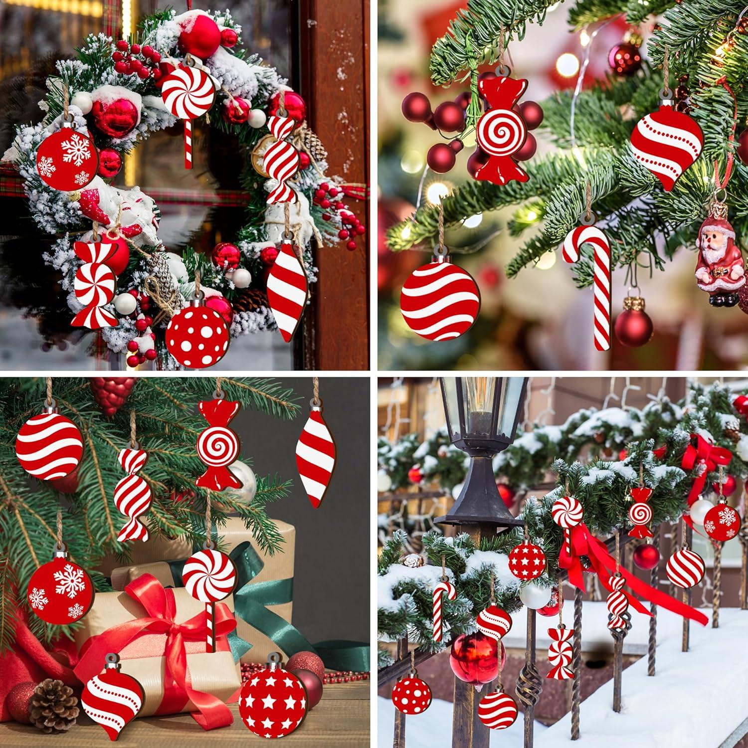 24Pcs Christmas Candy Hanging Ornaments, Wood Christmas Ornament Peppermint Lollipop Tree Ornaments with Rope, Leodye Clearance Black of Friday Christmas Special Offers