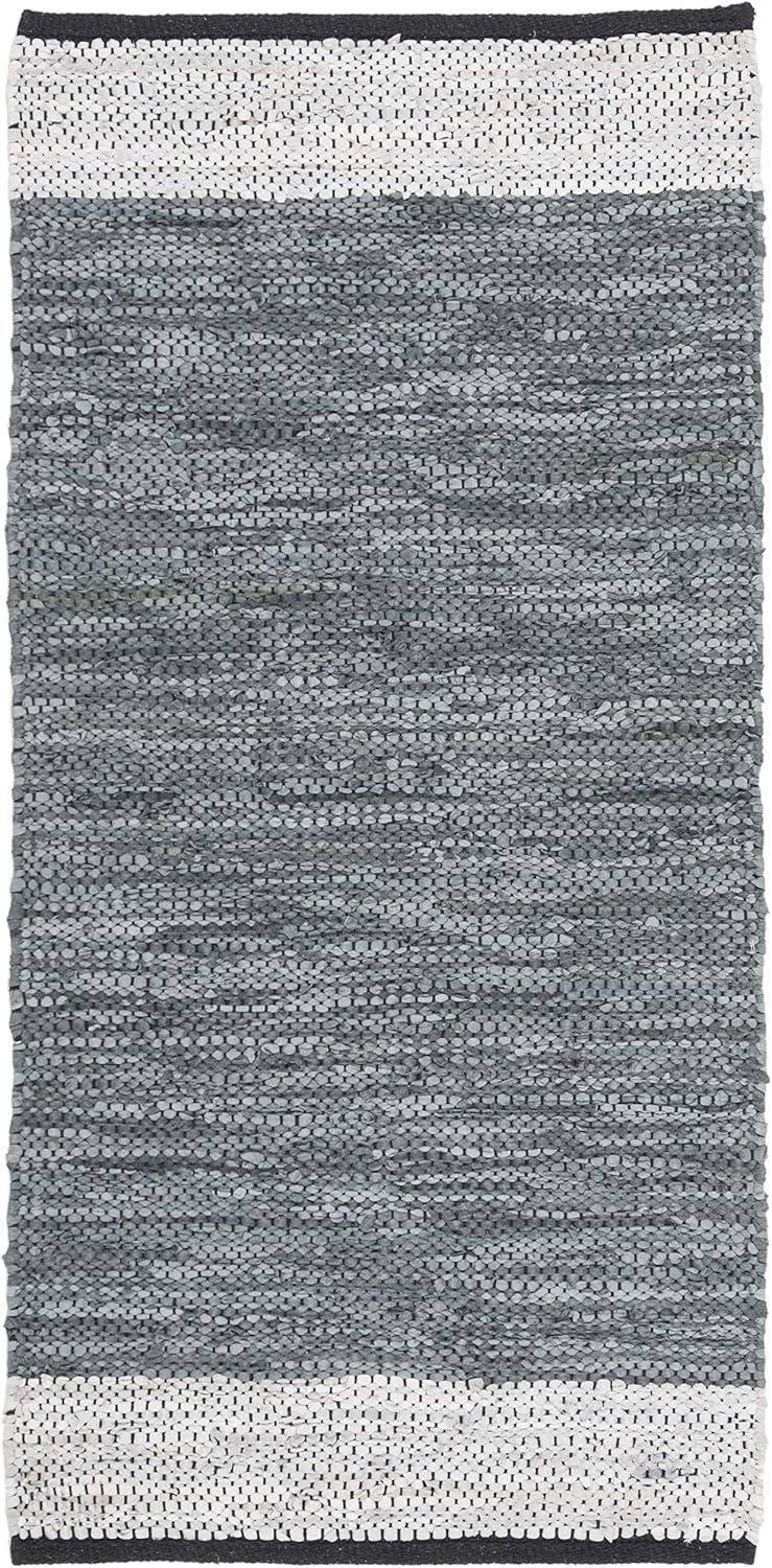 Mod-Chic Vintage Leather & Cotton 6' x 9' Gray Area Rug