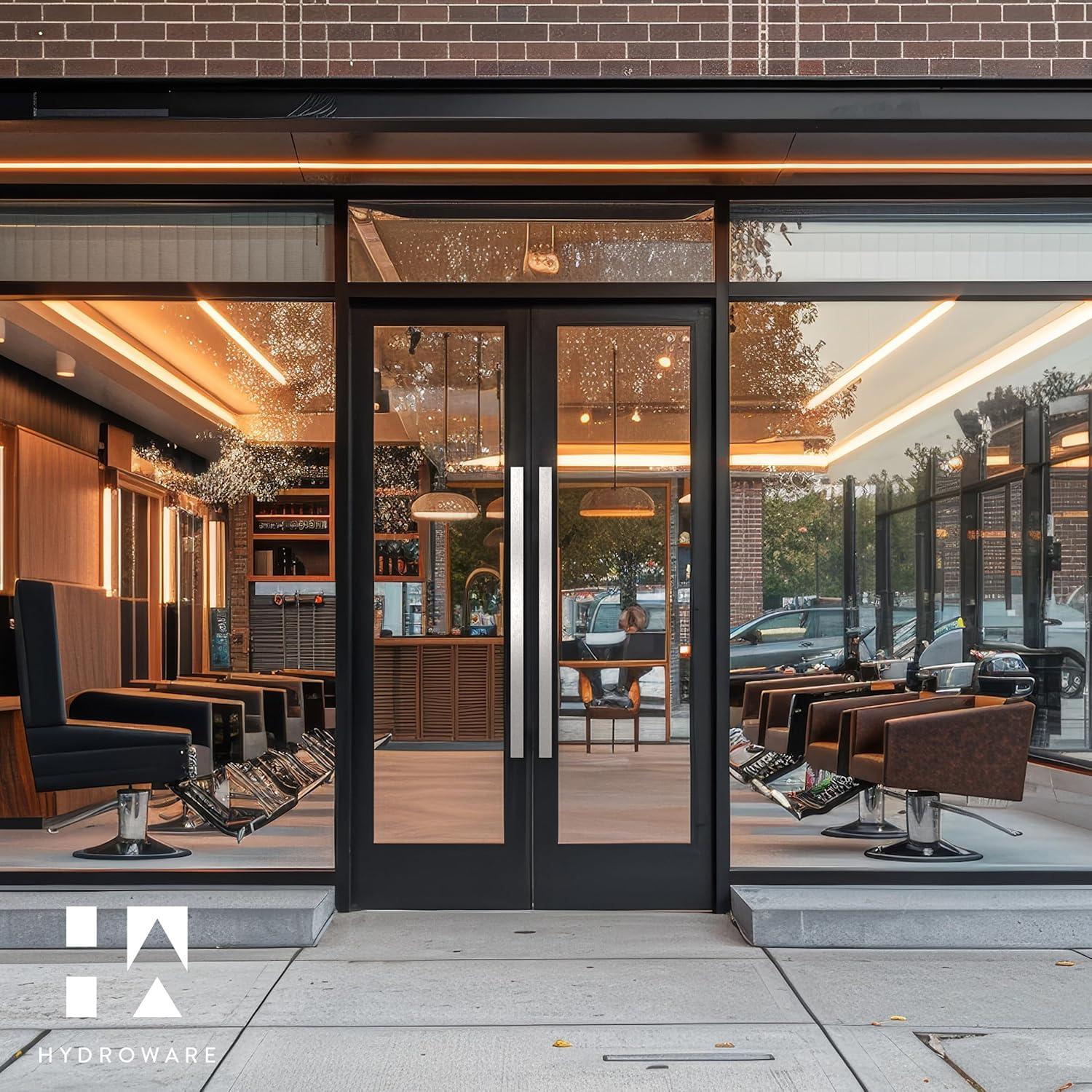 HYDROWARE Push/Pull Door Handle - Modern Contemporary Flat Long Stainless Steel Push Pull Door Handle for Home Entrance Glass Shower Wooden Barn & Office Store Shop Doors (Set of 2)