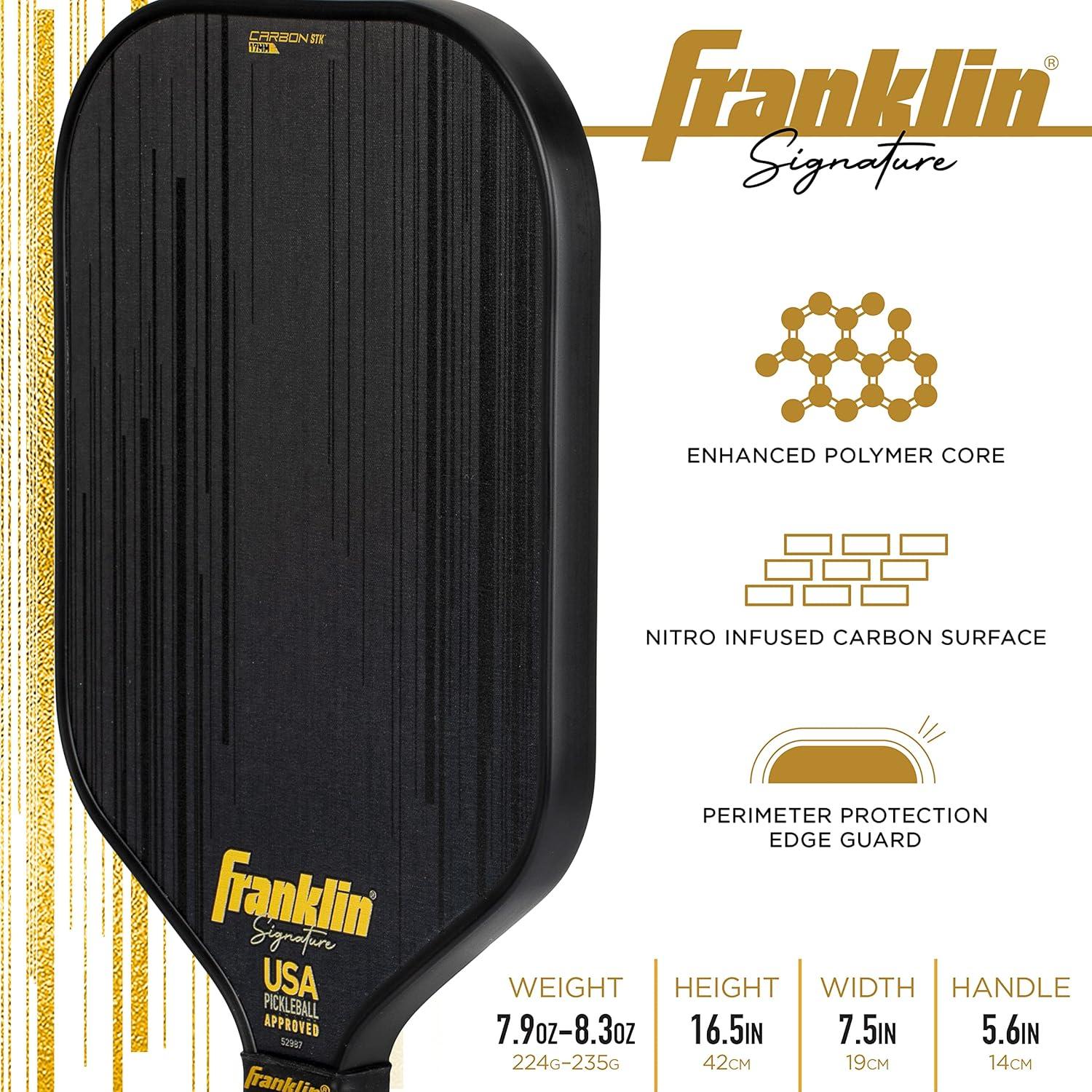 Franklin Sports Pro Pickleball Paddles - Signature Series STK Carbon Fiber Pickleball Paddle - USA Pickleball (USAPA) Approved Tournament Paddle - Polypropylene Core Pro Paddles - 14.5mm 16mm Cores 17mm