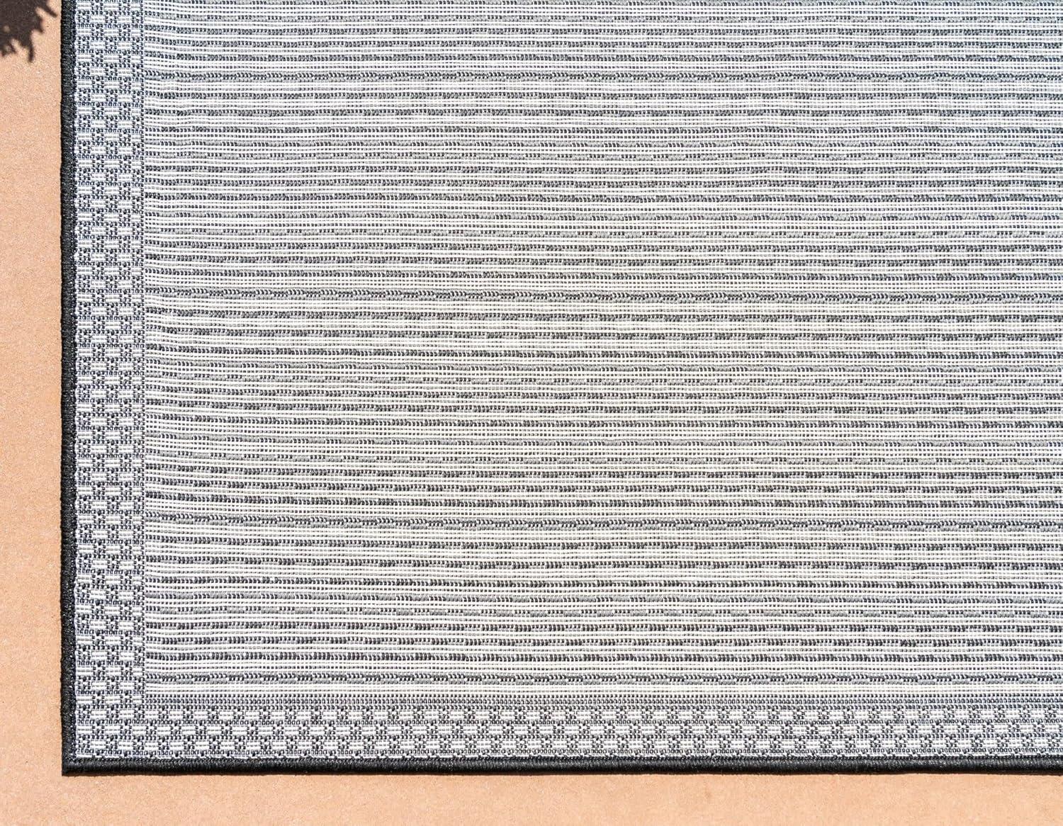 Gray Striped Synthetic 6' x 9' Outdoor Reversible Area Rug