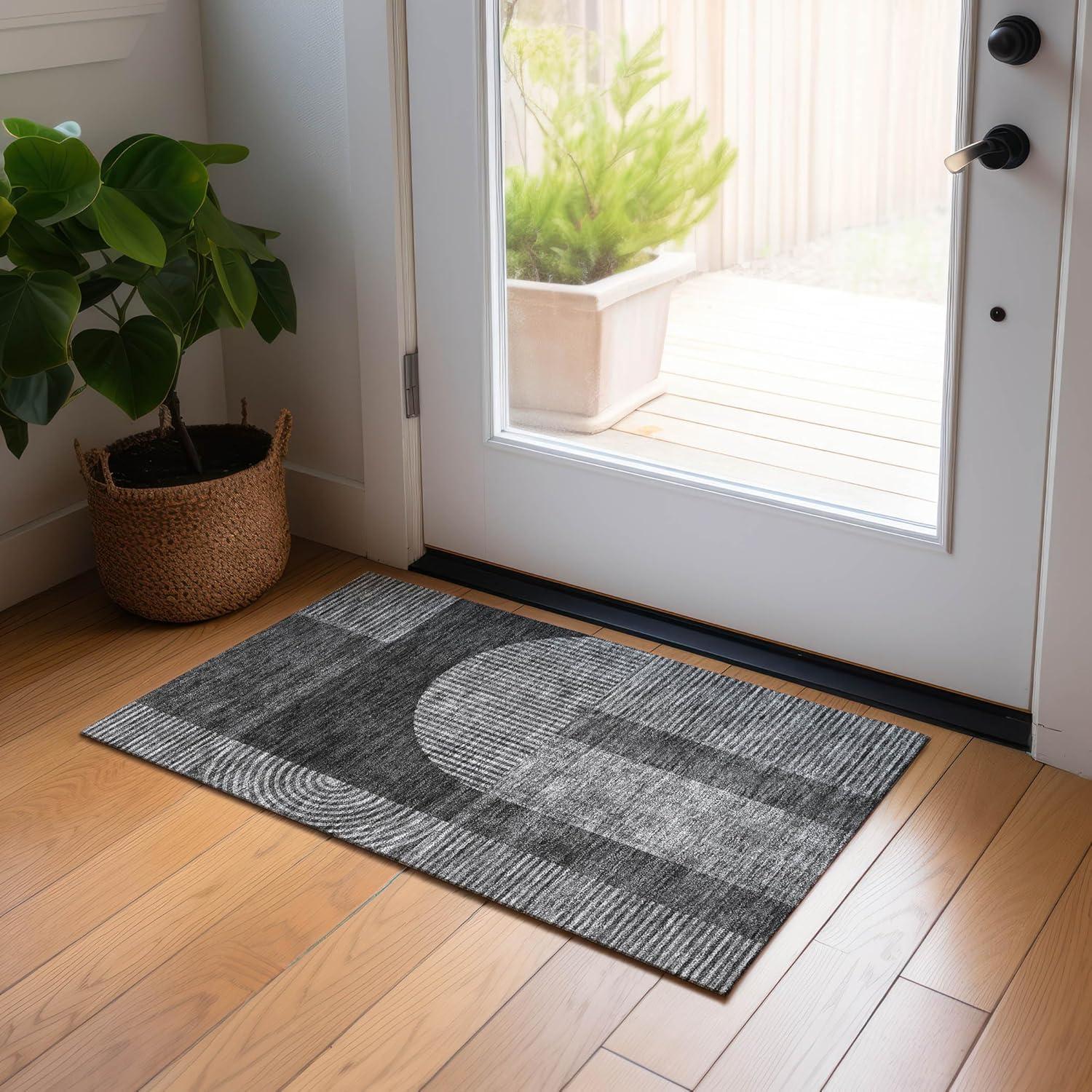 Charcoal Rectangular Synthetic Indoor Outdoor Area Rug 1'8" x 2'6"