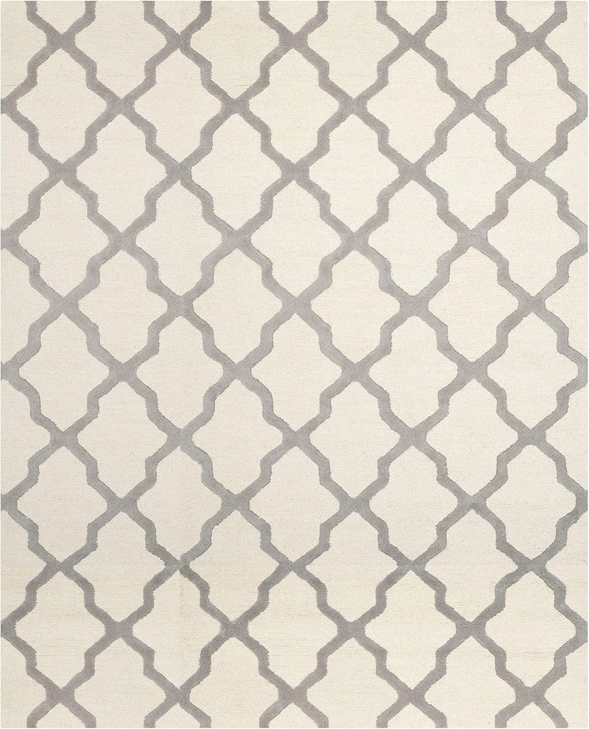 SAFAVIEH Cambridge Liam Geometric Wool Area Rug, Ivory/Silver, 10' x 14'