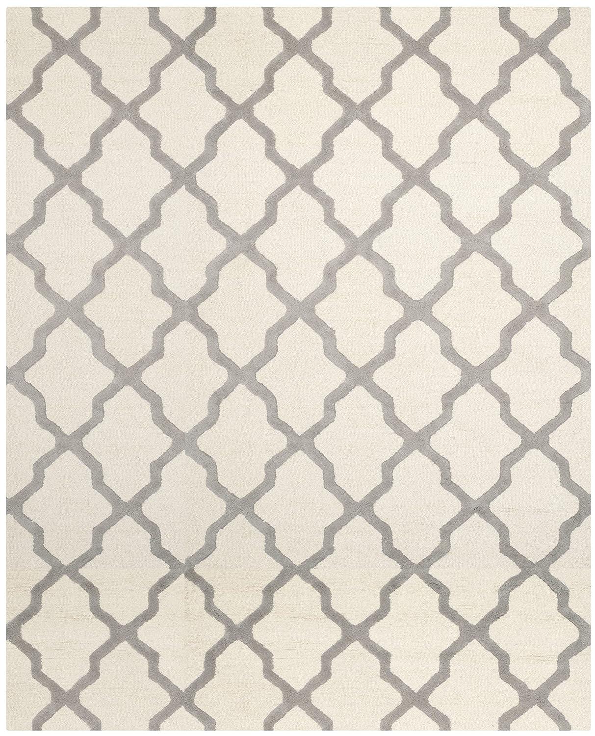 SAFAVIEH Cambridge Alfombra de Lana Geométrica Liam, Marfil/plata, 10' x 14'