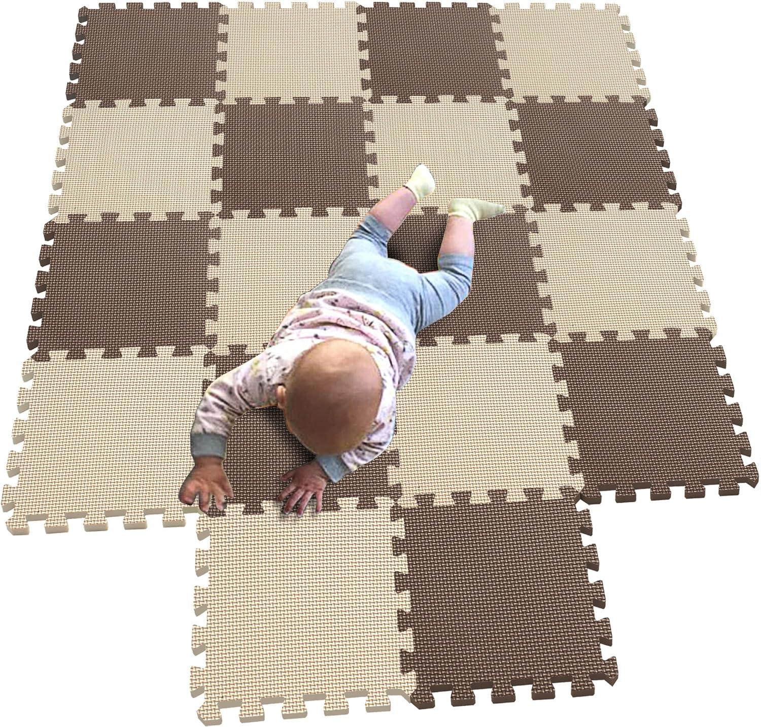MQIAOHAM® 18 Pieces Puzzle Play Mats, Soft Baby Play Mat, Kids Interlocking Foam Floor Tiles, Toddlers Carpet Playmats G301018-106