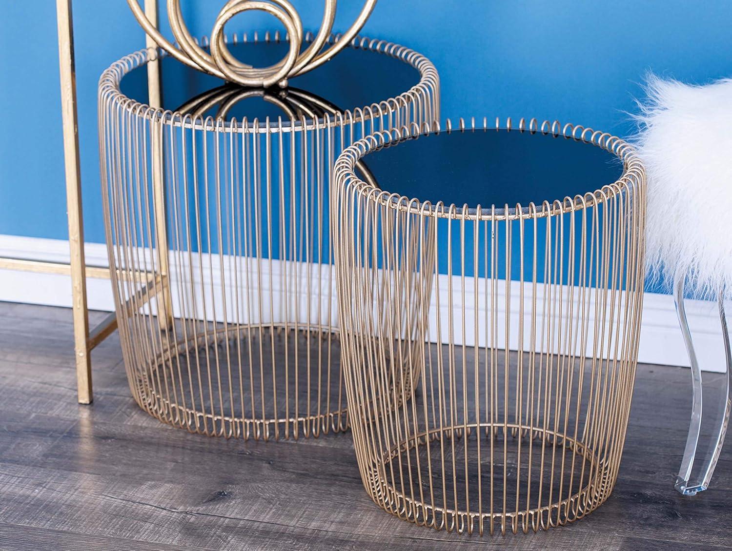 Set of 2 Metal and Glass Round Accent Tables Gold - Olivia & May: No Assembly, Indoor Use, Contemporary Style