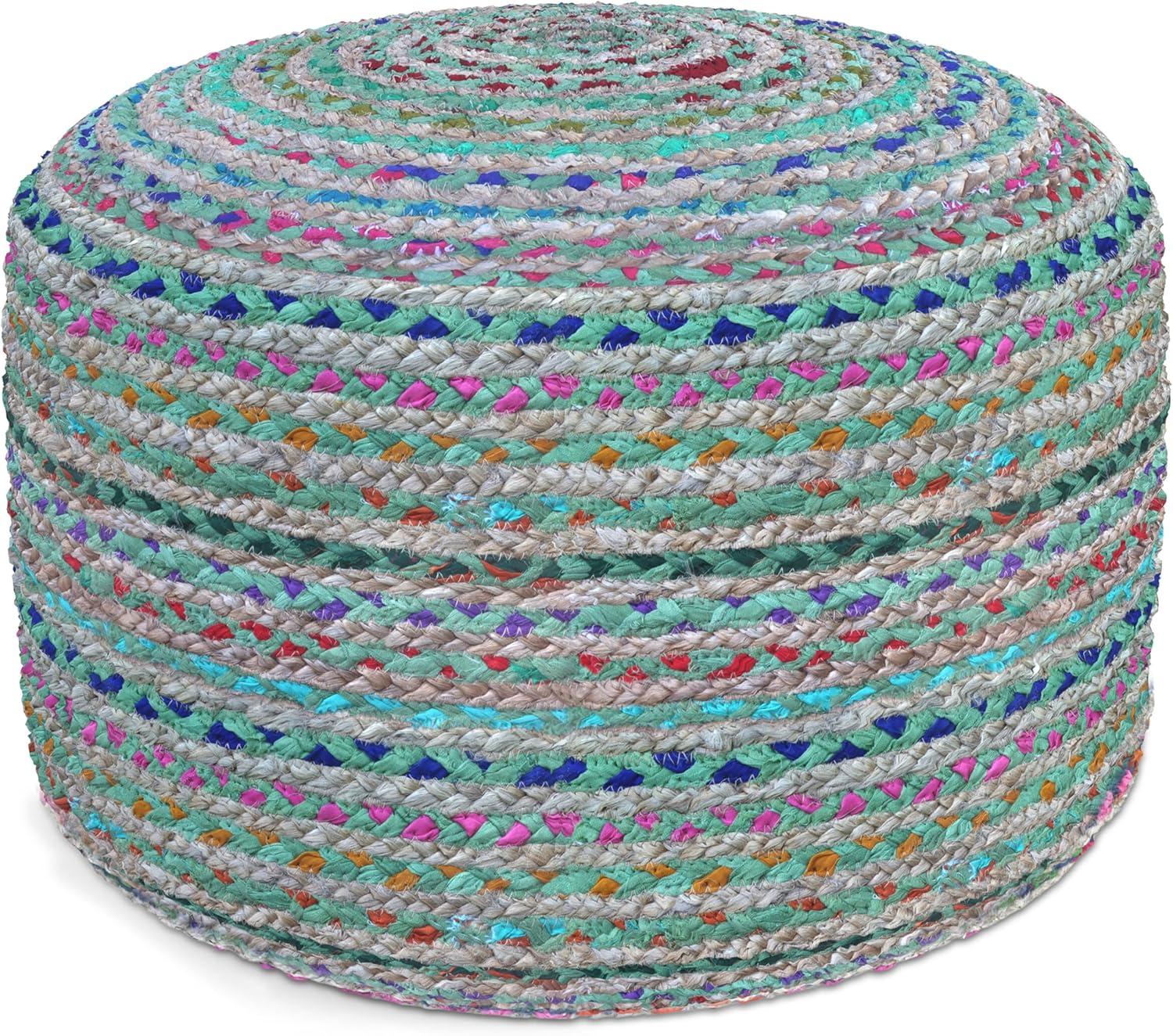 Simpli Home Margo 20"W Cotton and Jute Boho-style Pouf