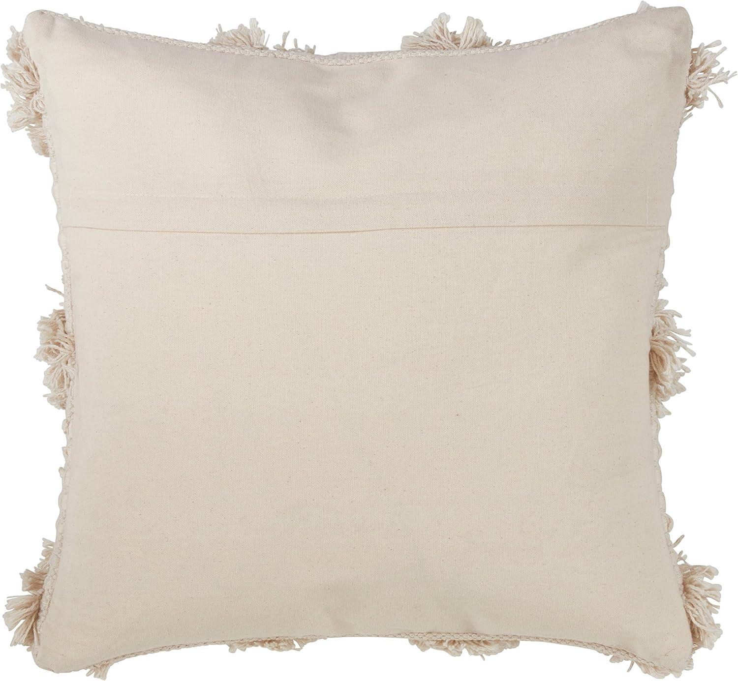 18"x18" Moroccan Down Filled Pom-Pom Square Throw Pillow Ivory - Saro Lifestyle: Cotton Cover, Duck Feather Fill, Zippered