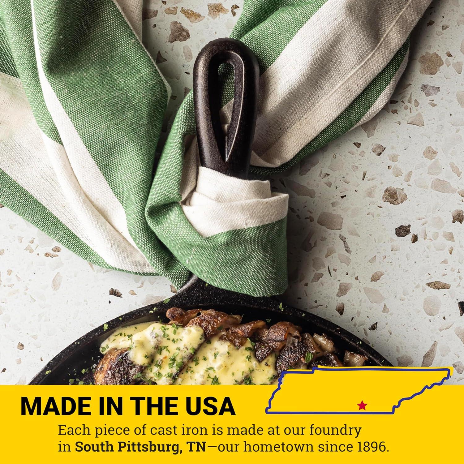 Lodge 10.5" Cast Iron Griddle: Preseasoned Nonstick Crepe Pan, Smooth Surface & Gas Compatible, Hand Wash, Black