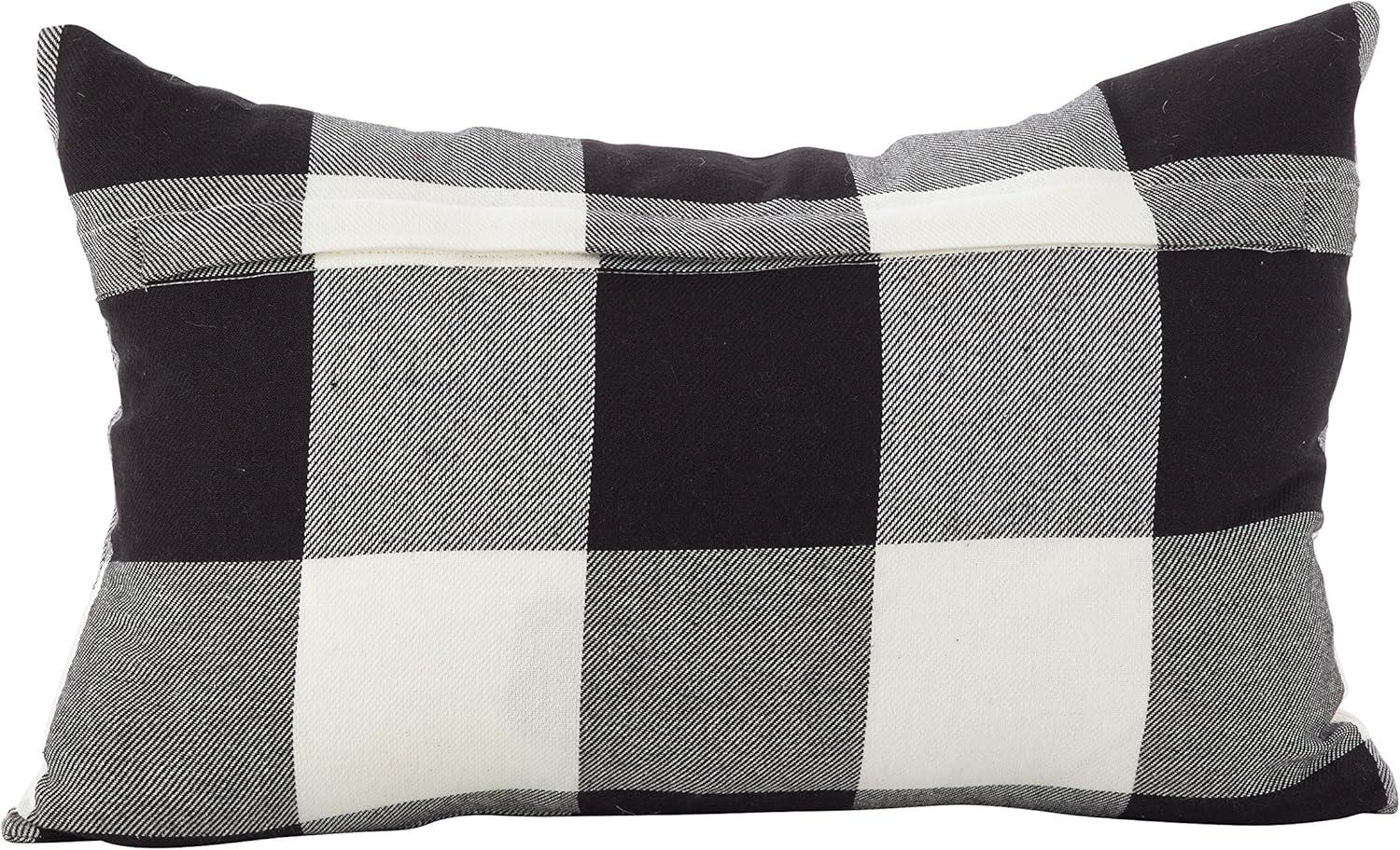 SARO 9025P.BK1320B 13 x 20 in. Rectangle Buffalo Check Plaid Design Cotton Down Filled Throw Pillow  Black