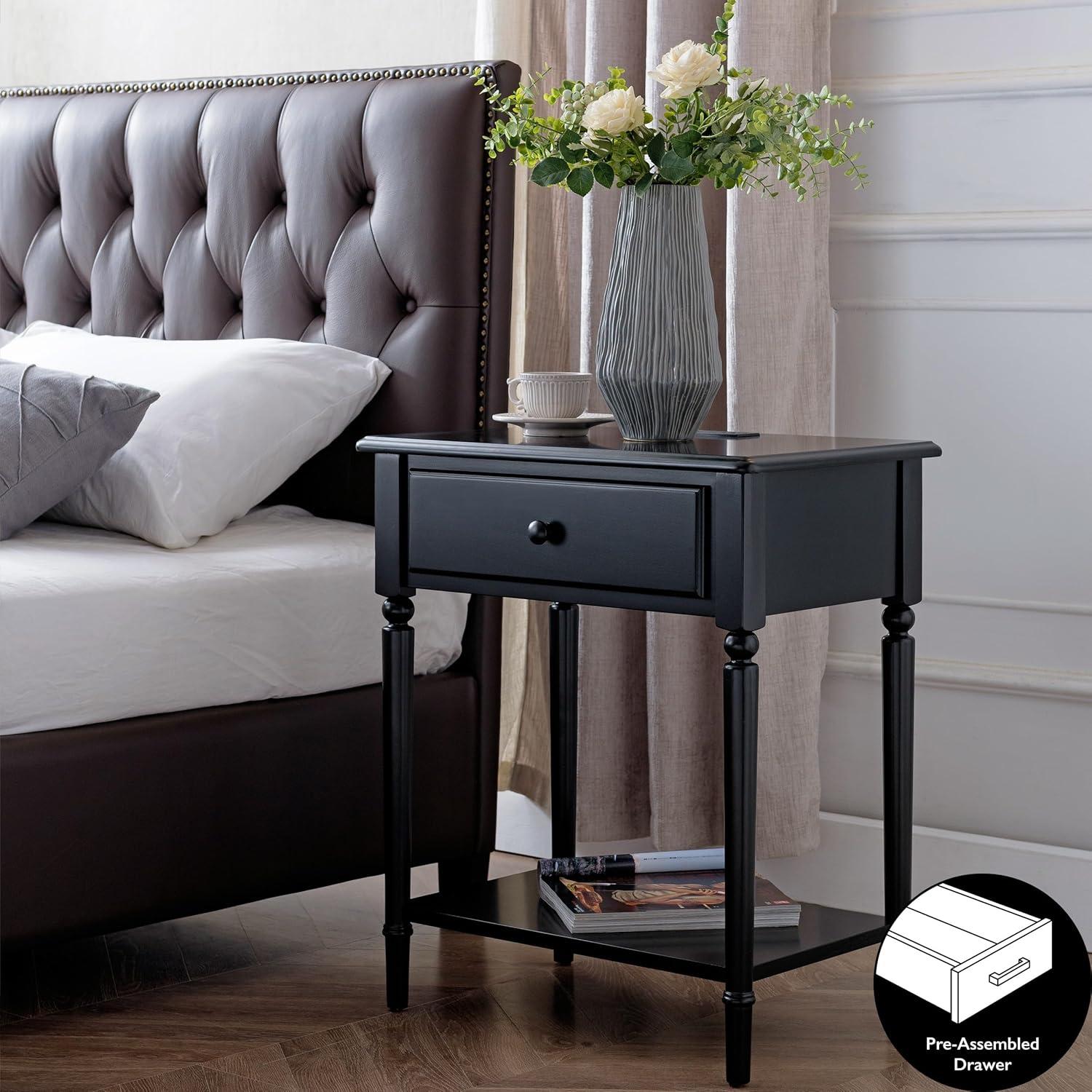 Leick Home Coastal Notions Wood Nightstand with AC/USB Charger in Black