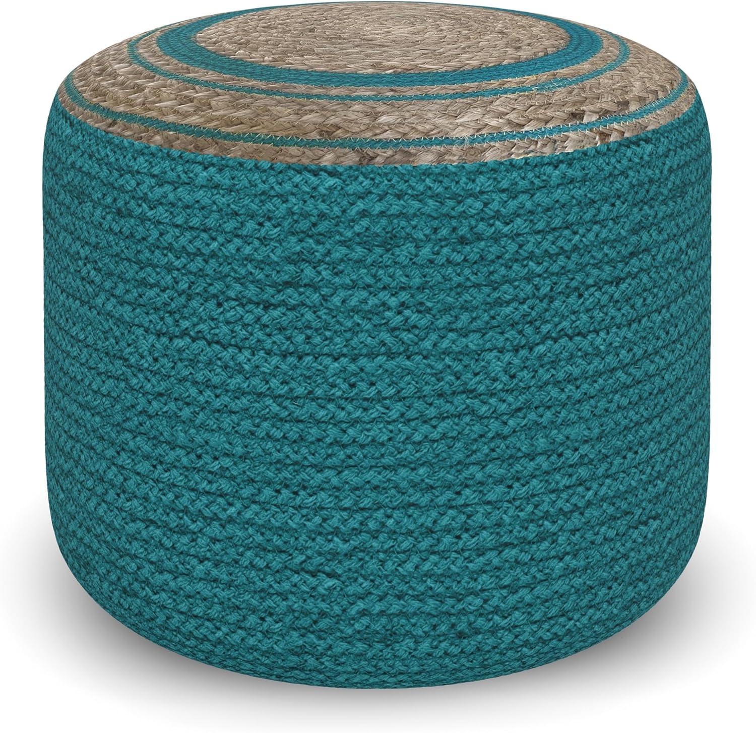 Simpli Home Serena 18"W Handcrafted Jute and Cotton Round Braided Pouf