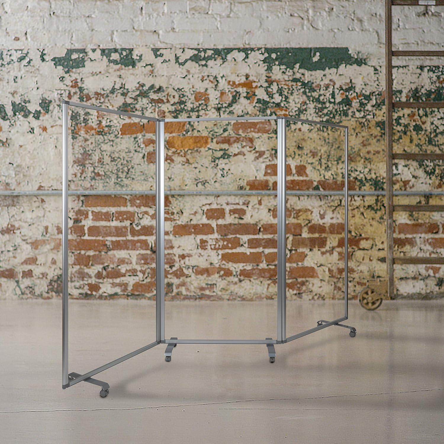 Clear Acrylic Mobile Room Divider with Lockable Casters