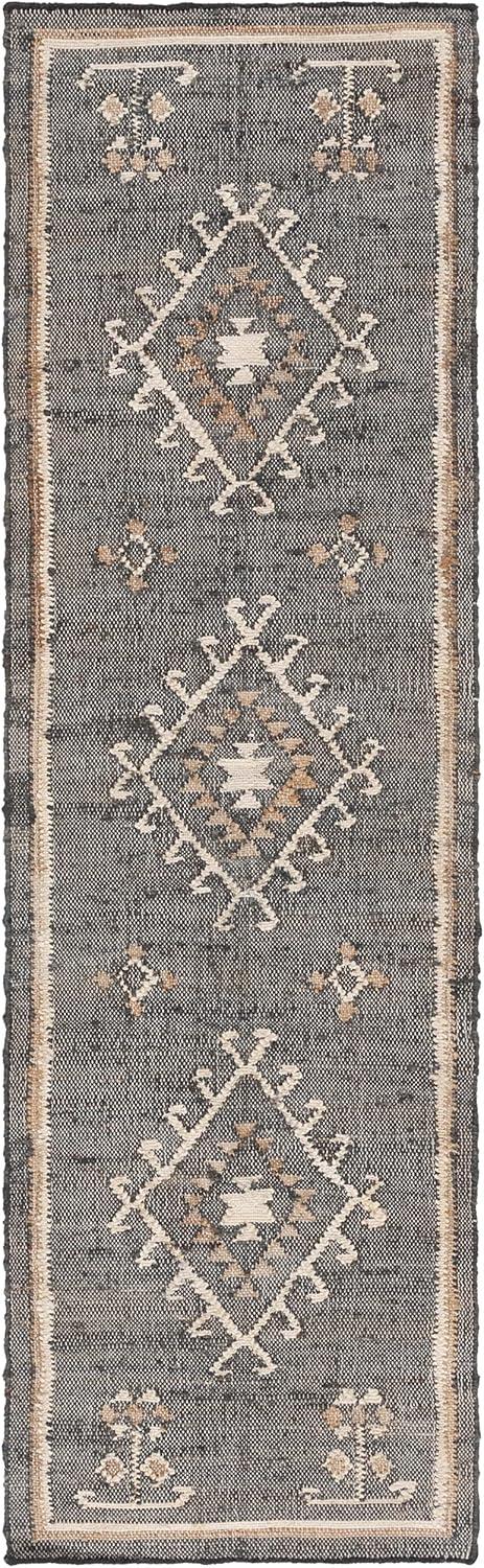 Handmade Grey and Black Wool Flatweave Runner Rug