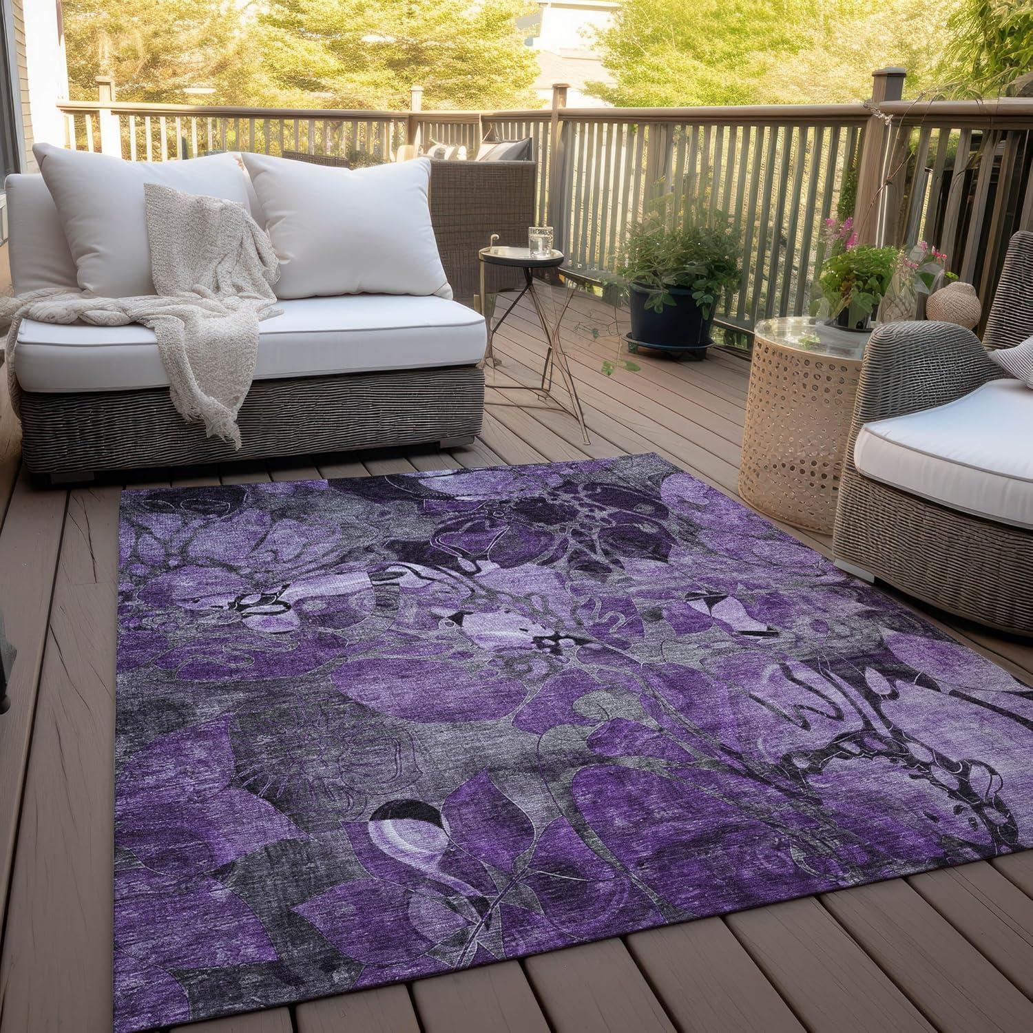 Addison Rugs Chantille Indoor/Outdoor Transitional Floral Purple Washable Rectangle Rug, 9' x 12'