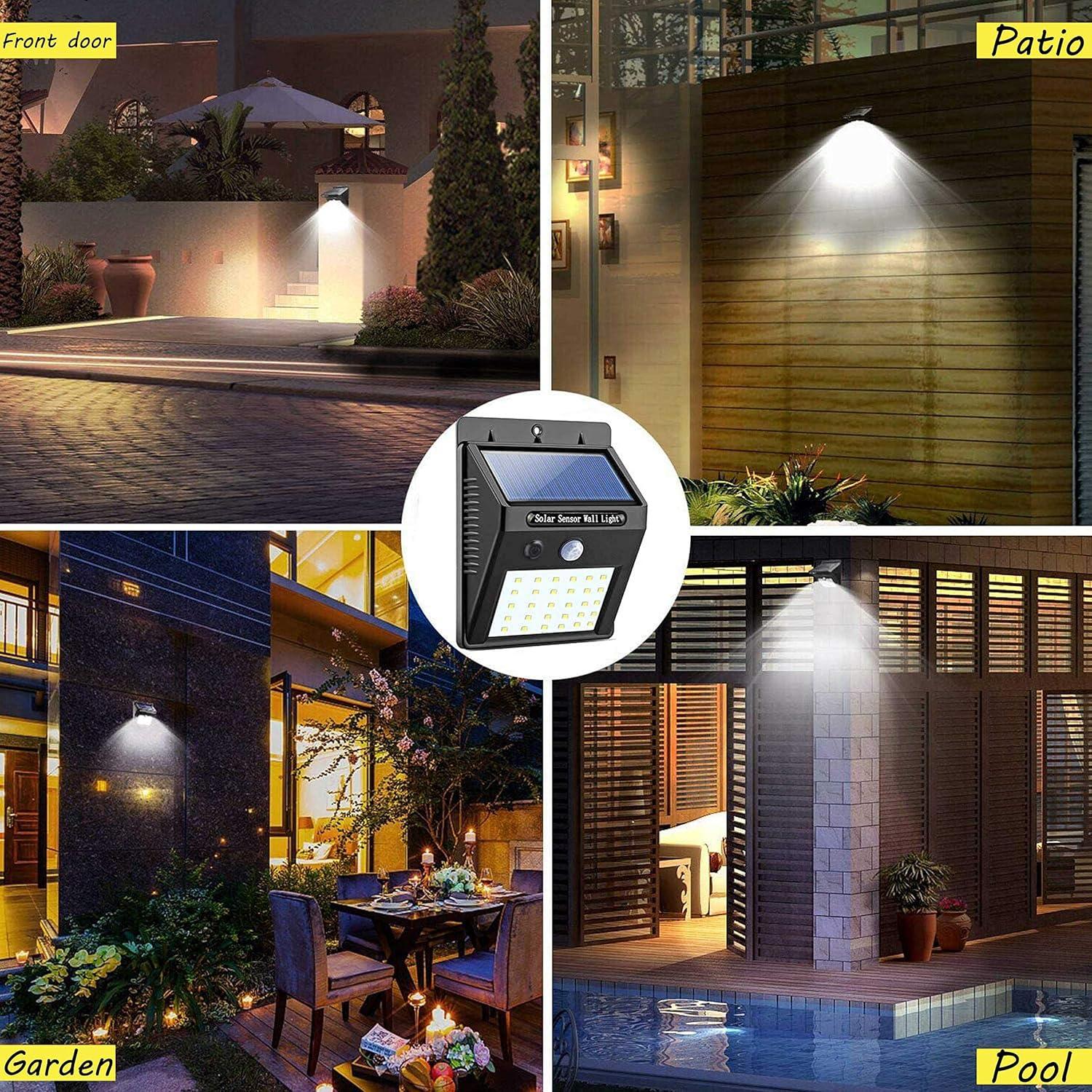 Solar Powered Black LED Motion Sensor Wall Lights, 4-Pack