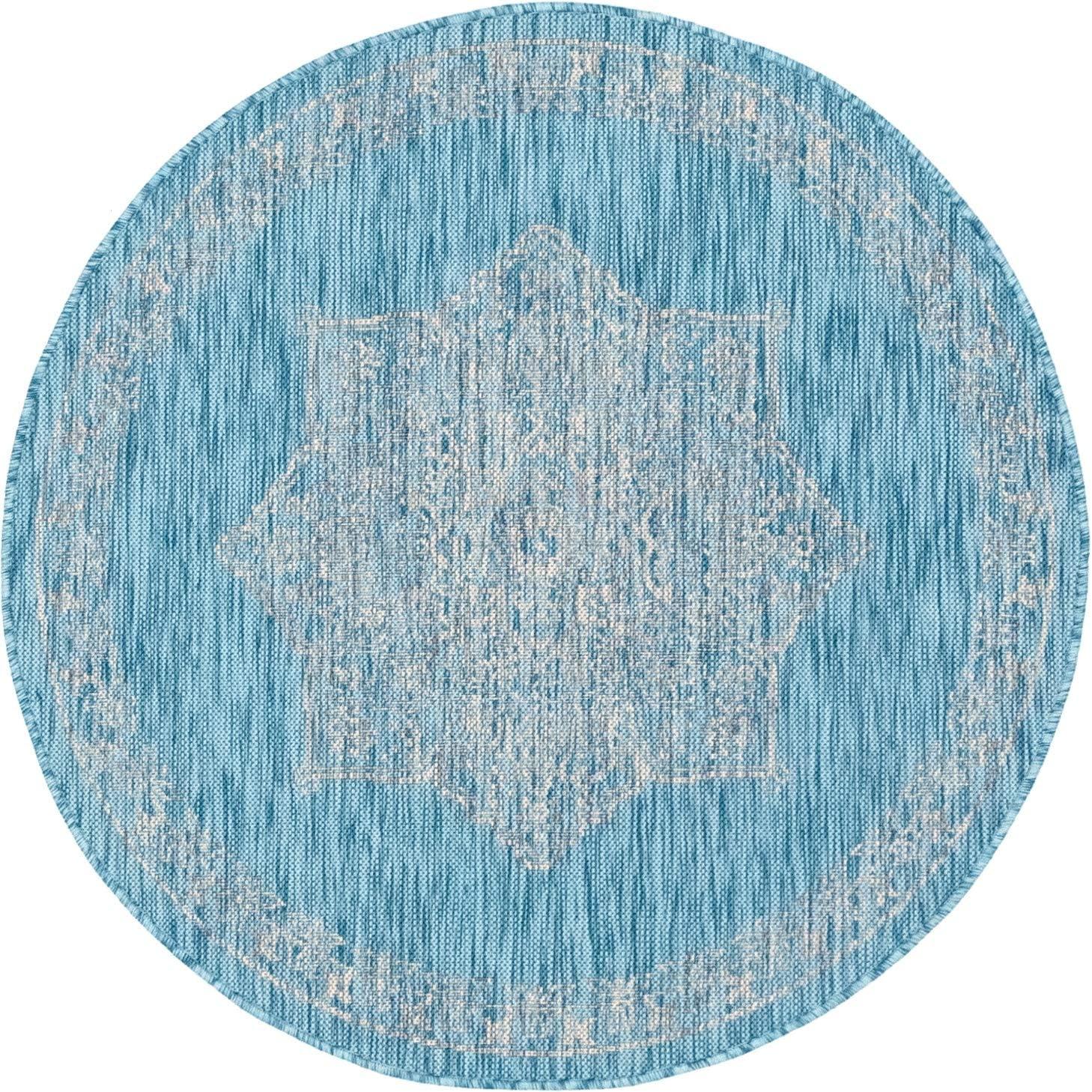 Unique Loom 4' 1 x 4' 1 Round Indoor/Outdoor Traditional Light Aqua Area Rug