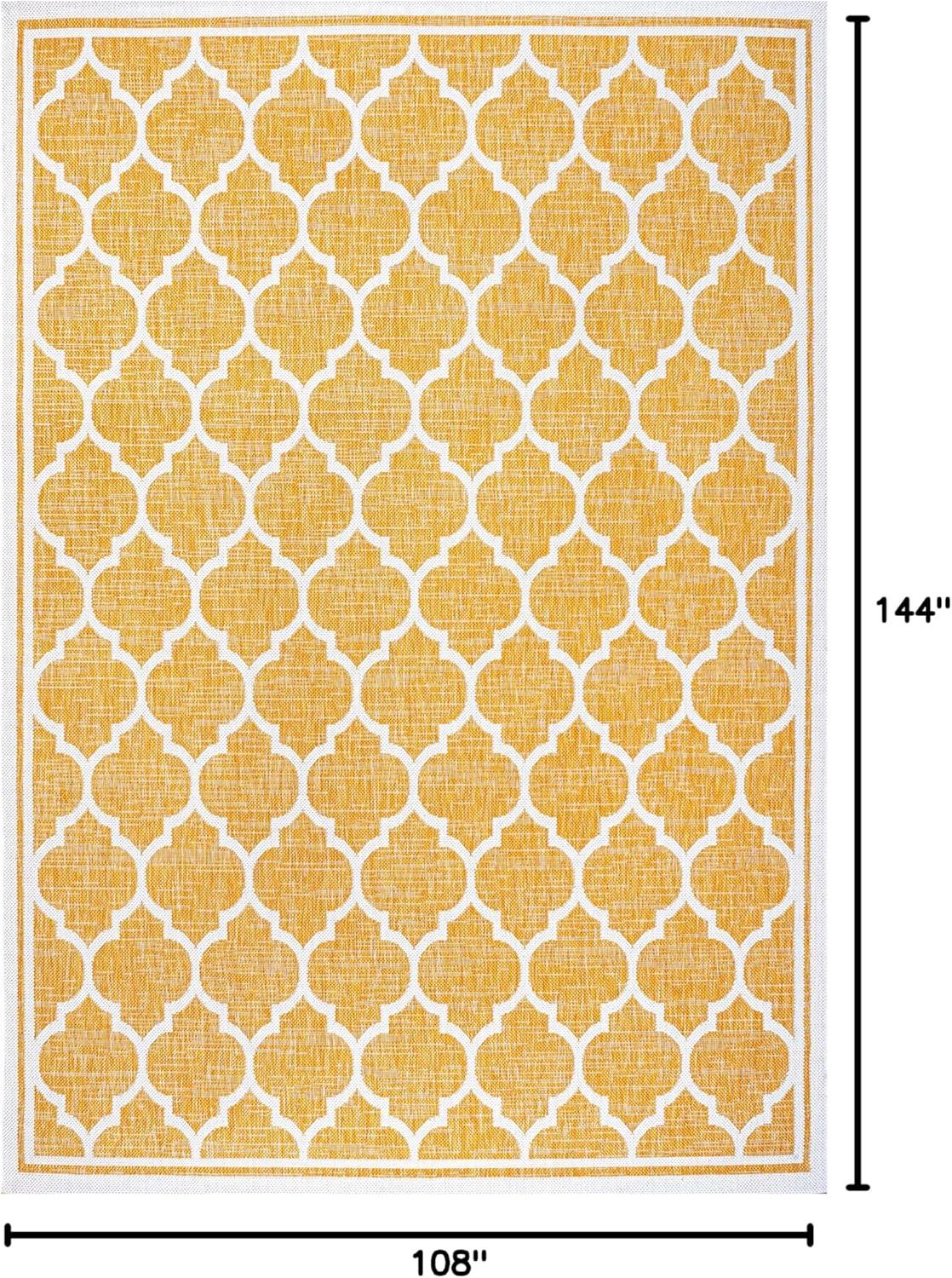 9' x 12' Trebol Moroccan Trellis Textured Weave Indoor/Outdoor Area Rug, Yellow/Cream - JONATHAN Y