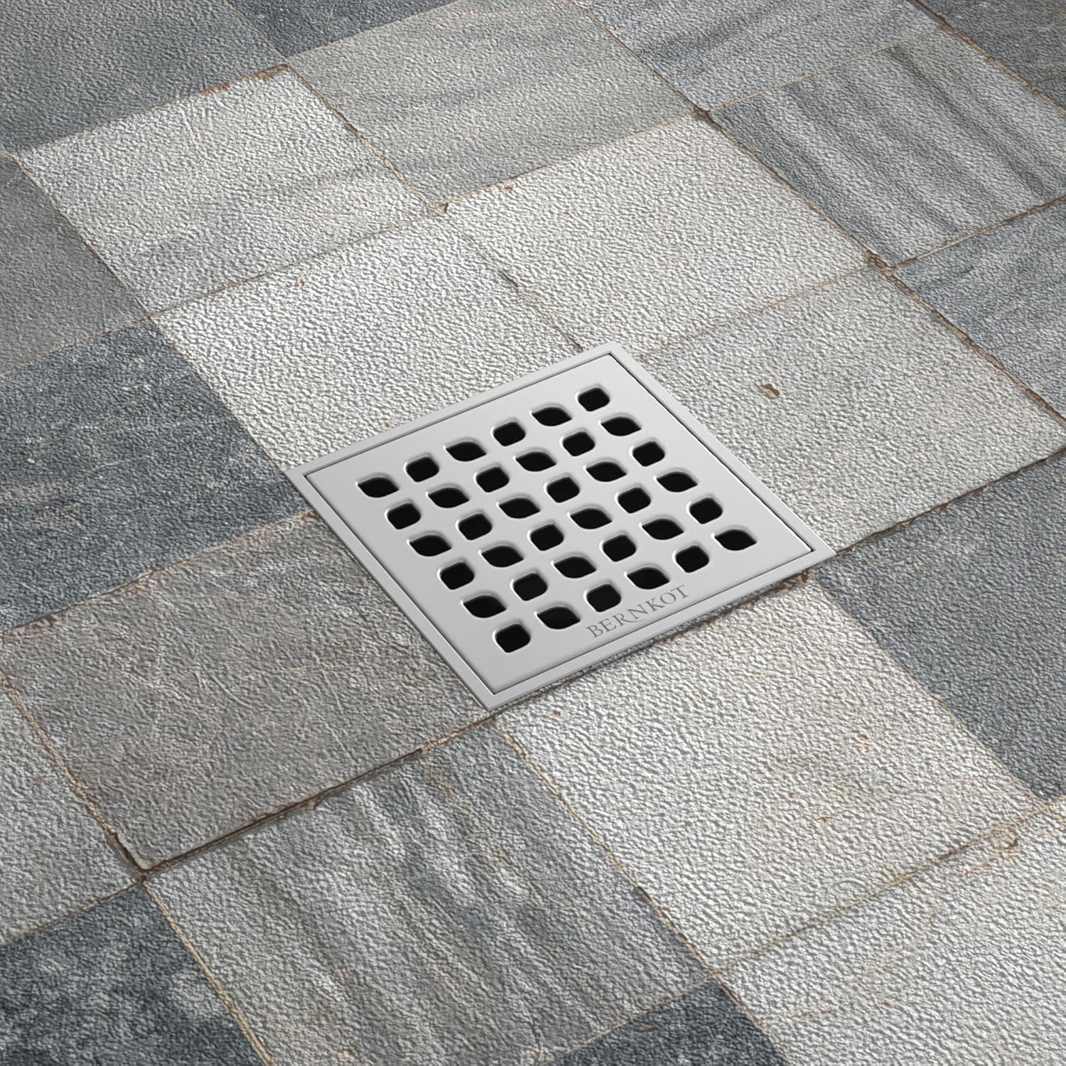 4 Inch Brushed Stainless Steel Square Shower Drain with PVC Base