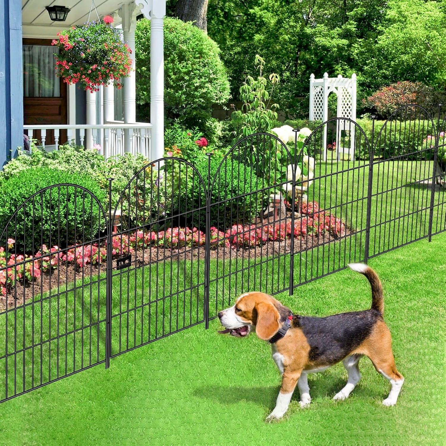 Tall Garden Fence Animal Barrier with Gate, 32 in(H) 16 Panels Garden Fences and Borders for Dogs, Dog Fence Outdoor for Yard, Total Length 35 Ft Metal Temporary Fencing│Patented